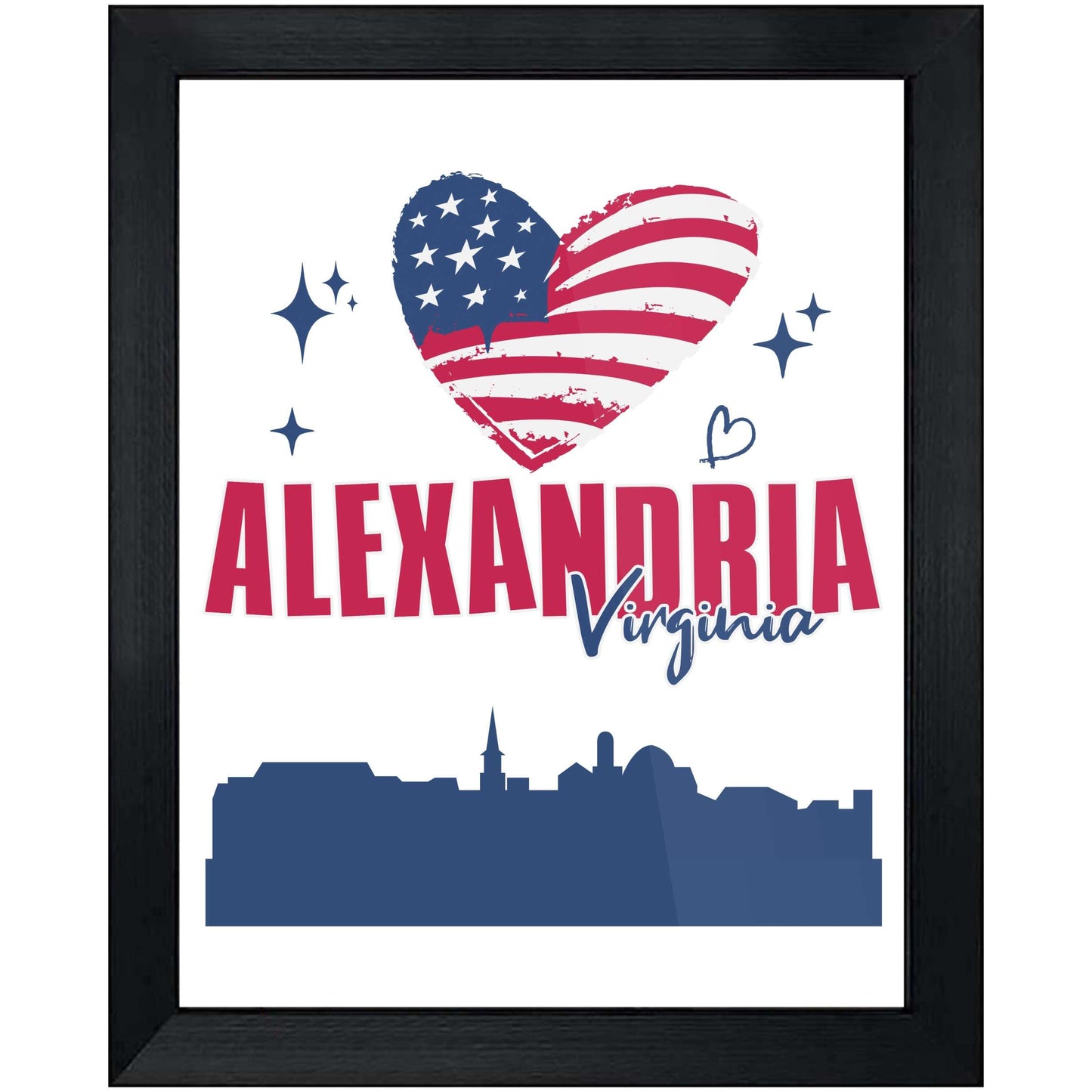 Alexandria Virginia Skyline American Flag Heart 4th of July 8"x10" Wall Art Print