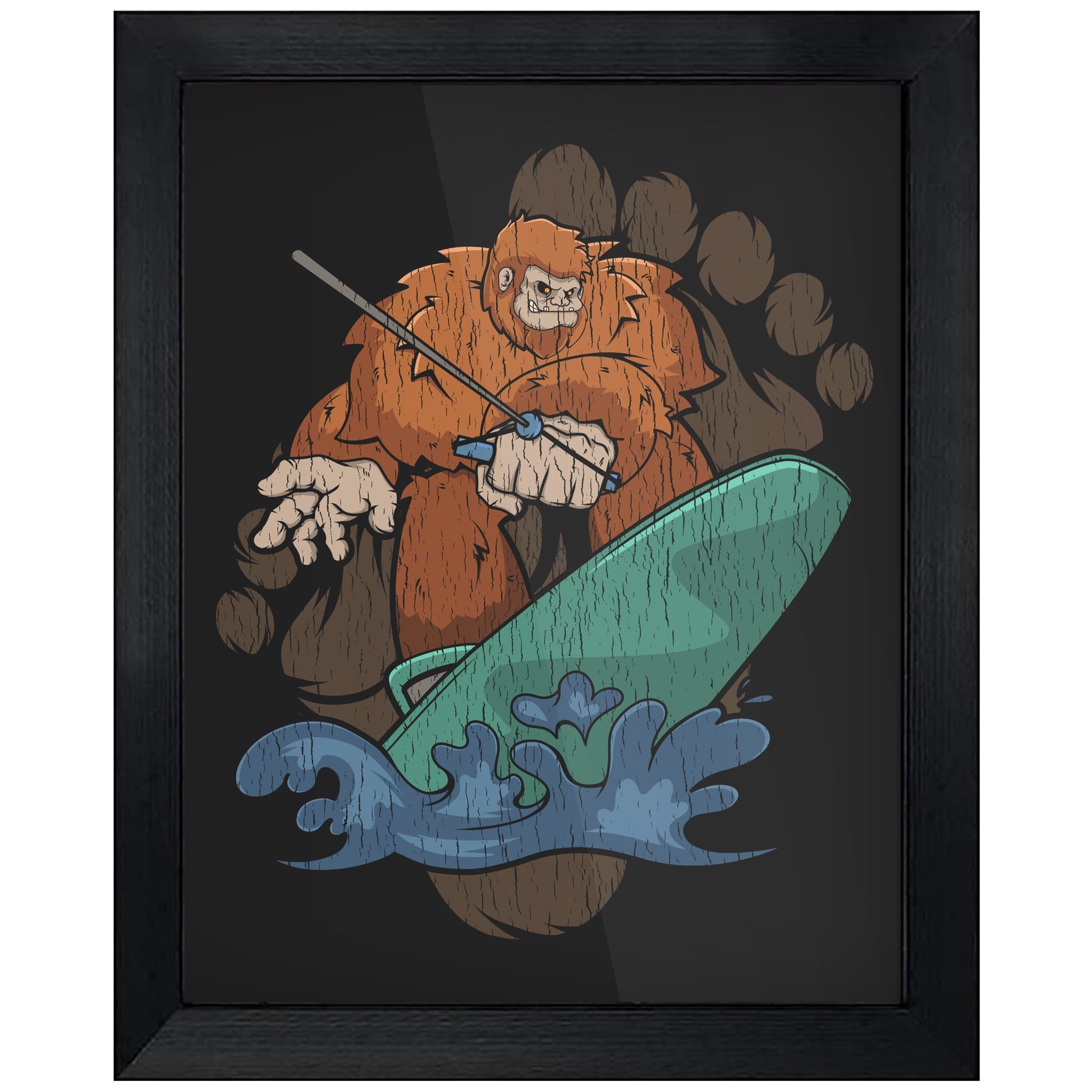 Bigfoot Wakeboarding Art - Sasquatch on Wakeboard 8"x10" Wall Art Print