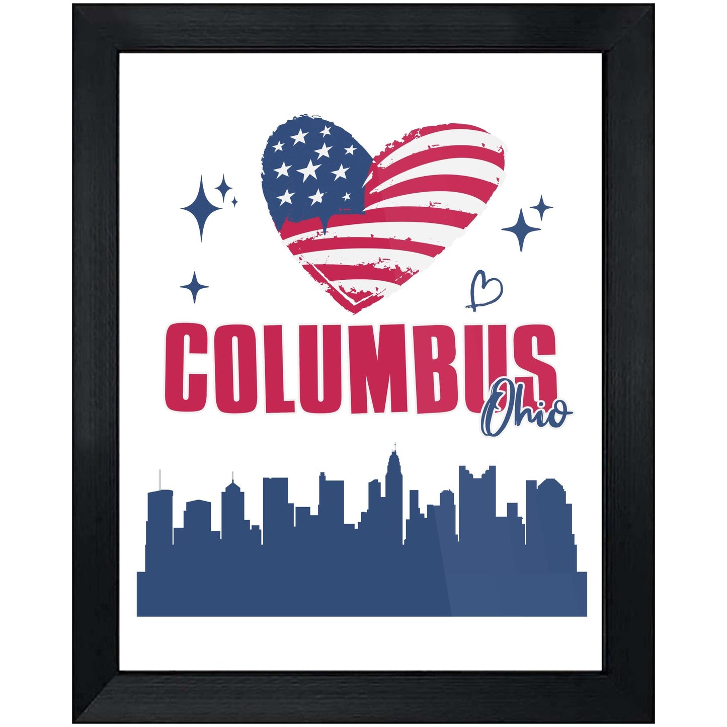Columbus Ohio Skyline American Flag Heart 4th of July 8"x10" Wall Art Print
