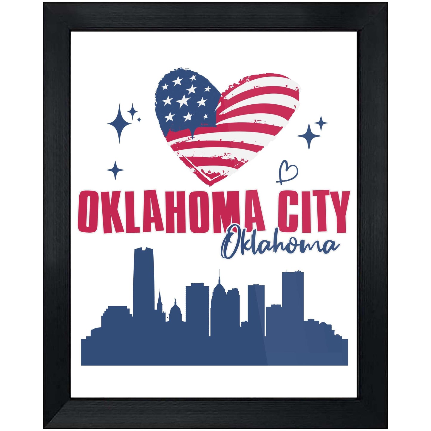 Oklahoma City Oklahoma Skyline American Flag Heart 4th of July 8"x10" Wall Art Print