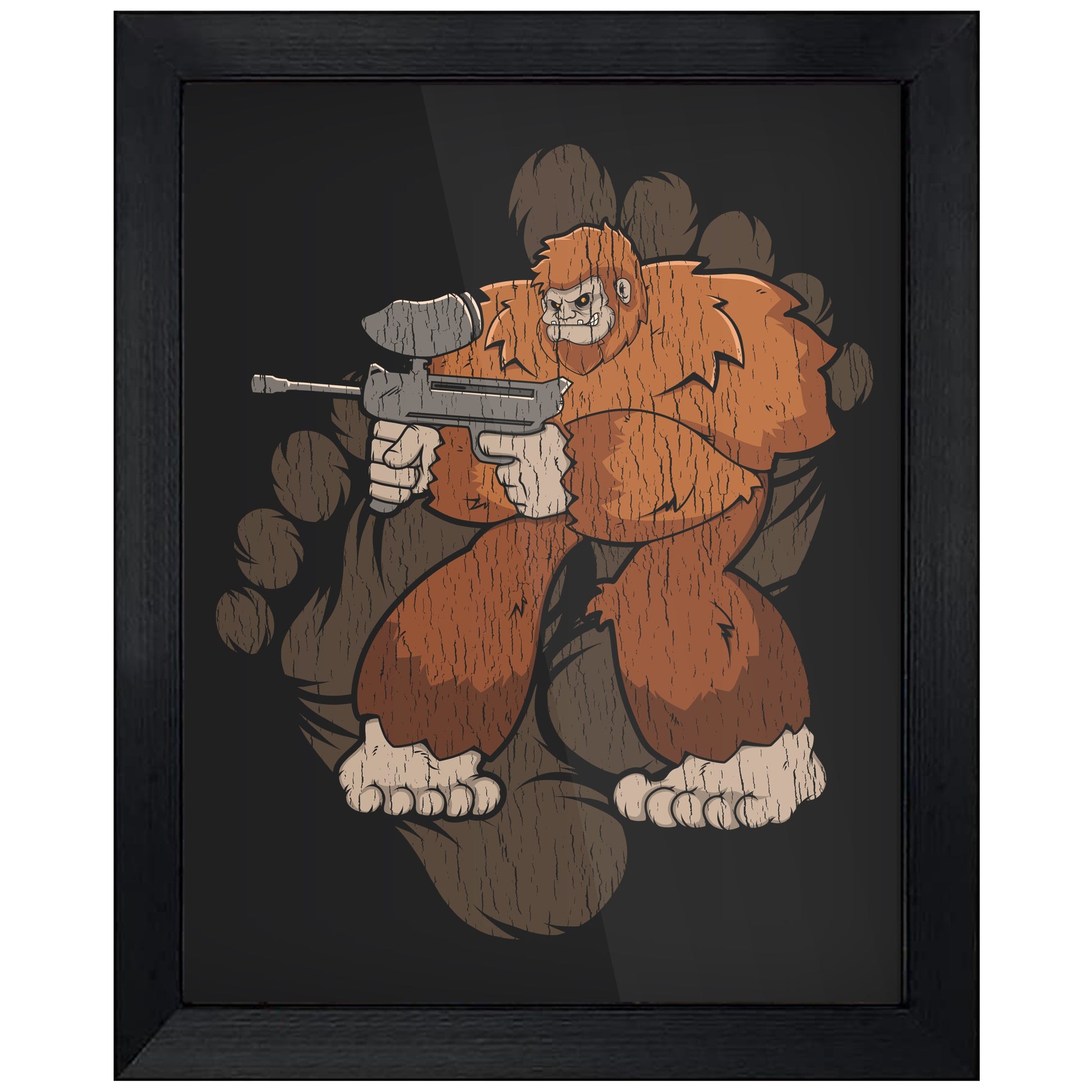 Bigfoot Paintball Art - Sasquatch Playing Paintball 8"x10" Wall Art Print