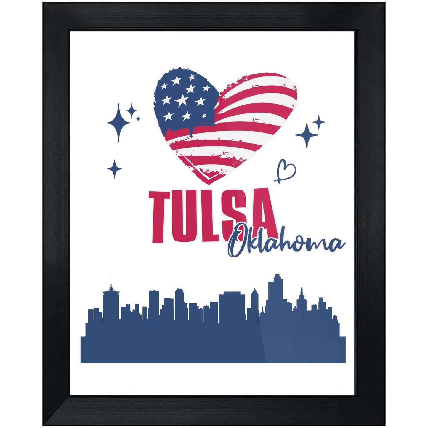Tulsa Oklahoma Skyline American Flag Heart 4th of July 8"x10" Wall Art Print