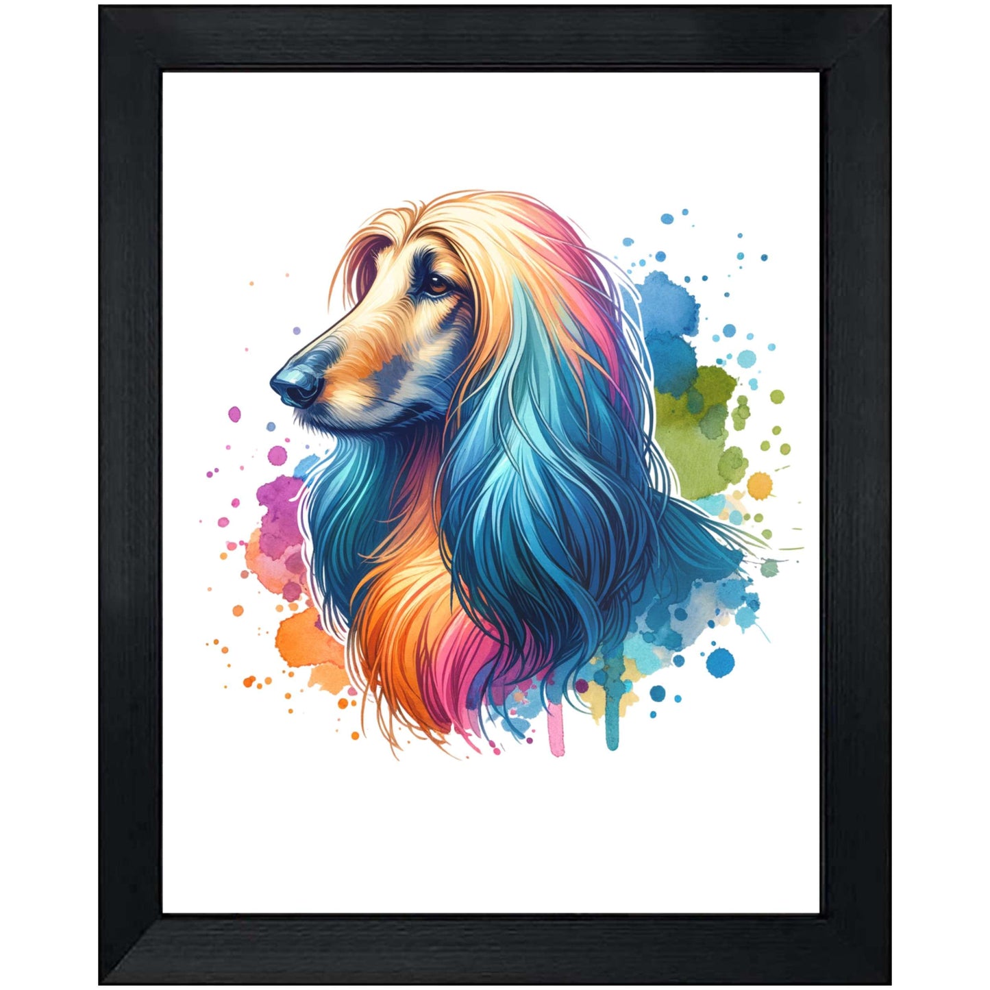 Afghan Hound Rainbow Watercolor Portrait Dog Lover 8"x10" Wall Art Print - Afghan Hound Gift