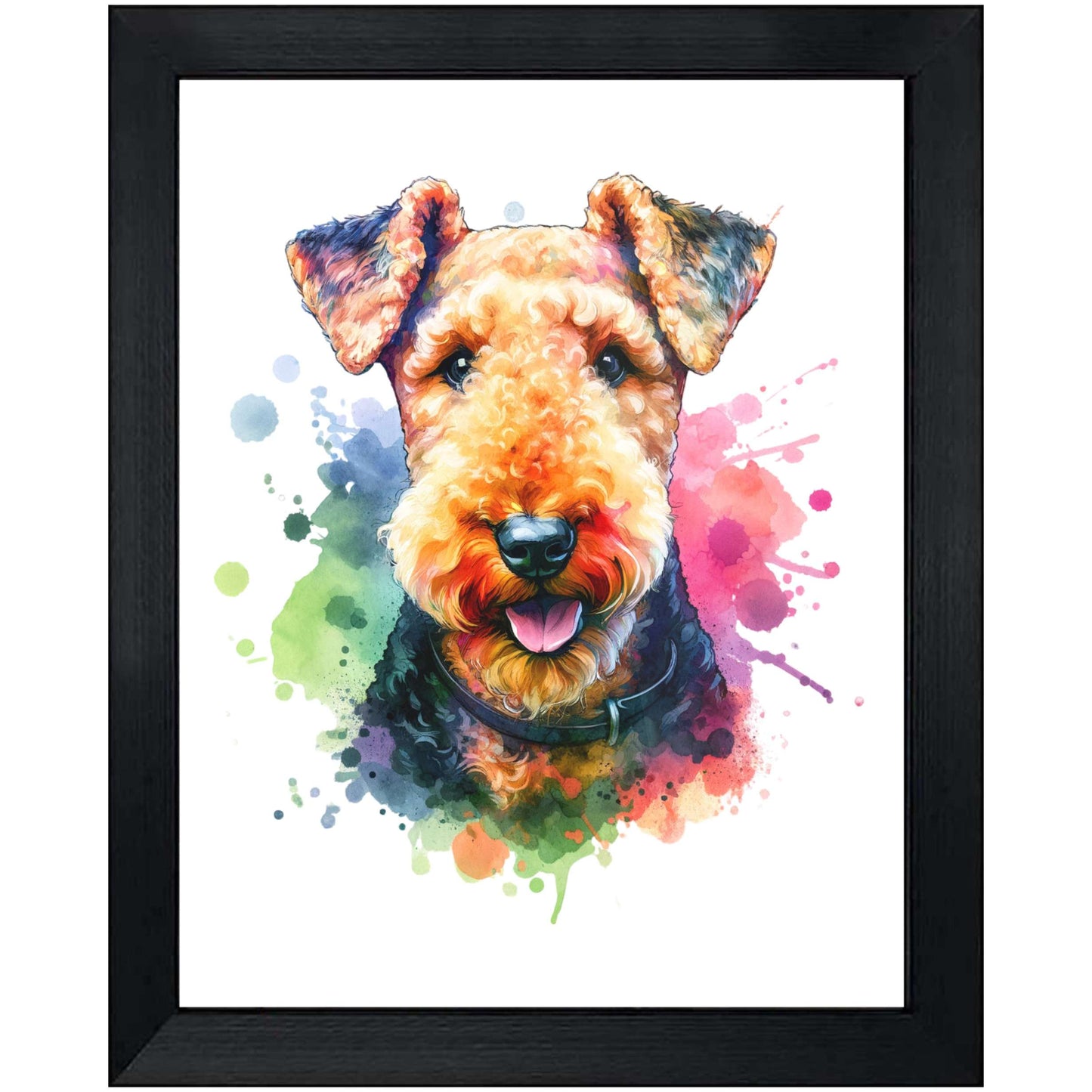 Airedale Terrier Rainbow Watercolor Portrait Dog Lover 8"x10" Wall Art Print - Airedale Gift
