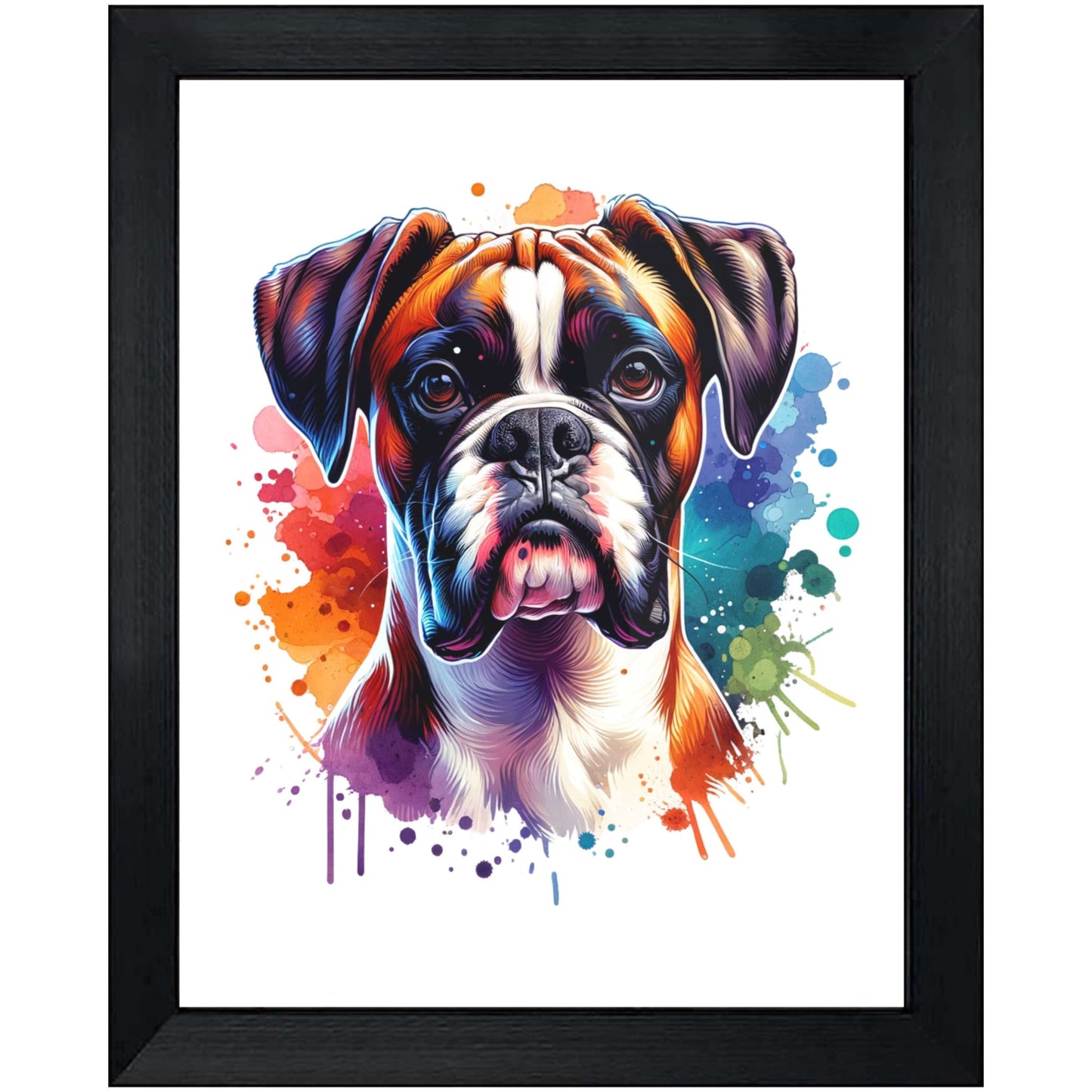 Boxer Rainbow Watercolor Portrait Dog Lover 8"x10" Wall Art Print - Boxer Gift