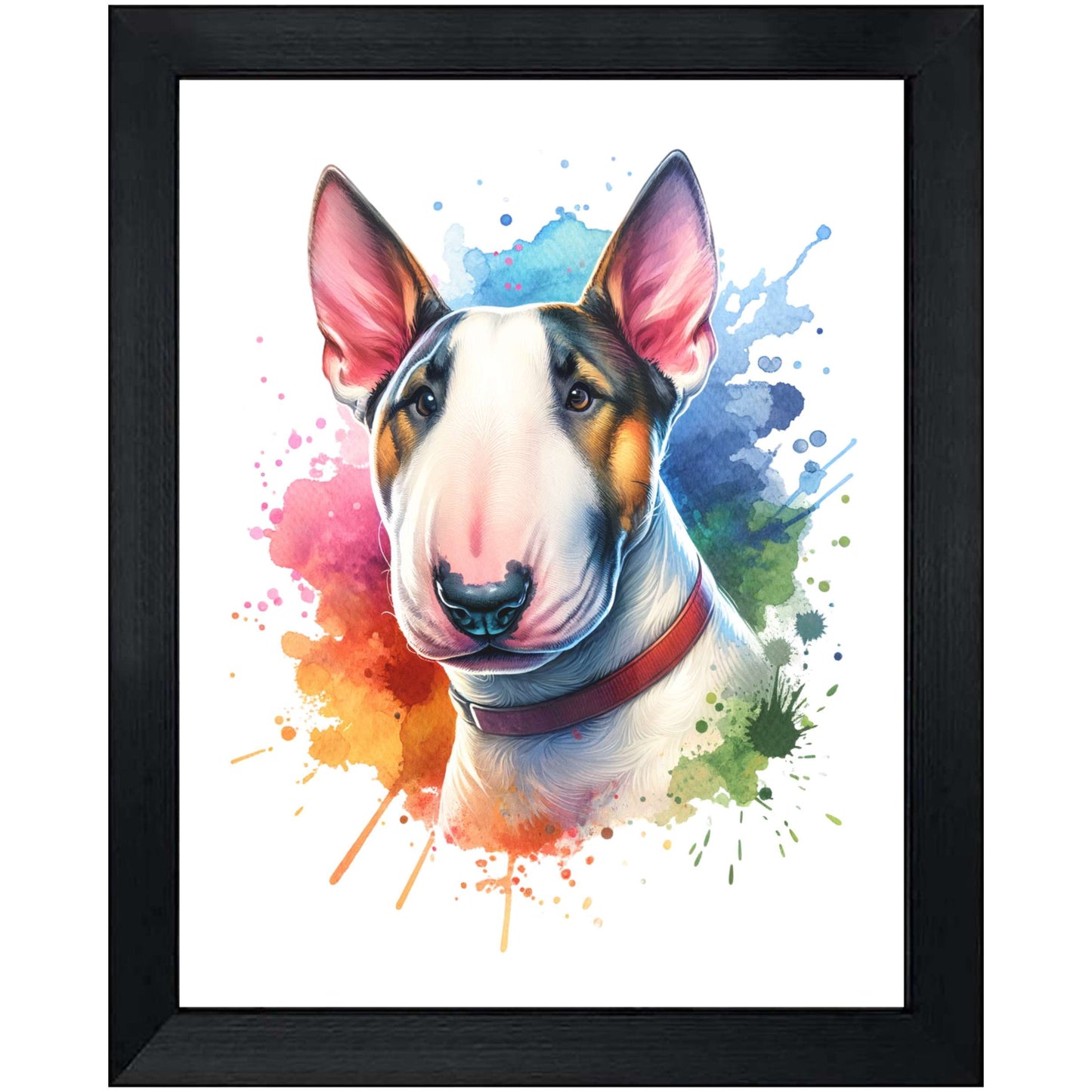 Bull Terrier Rainbow Watercolor Portrait Dog Lover 8"x10" Wall Art Print - Bull Terrier Gift