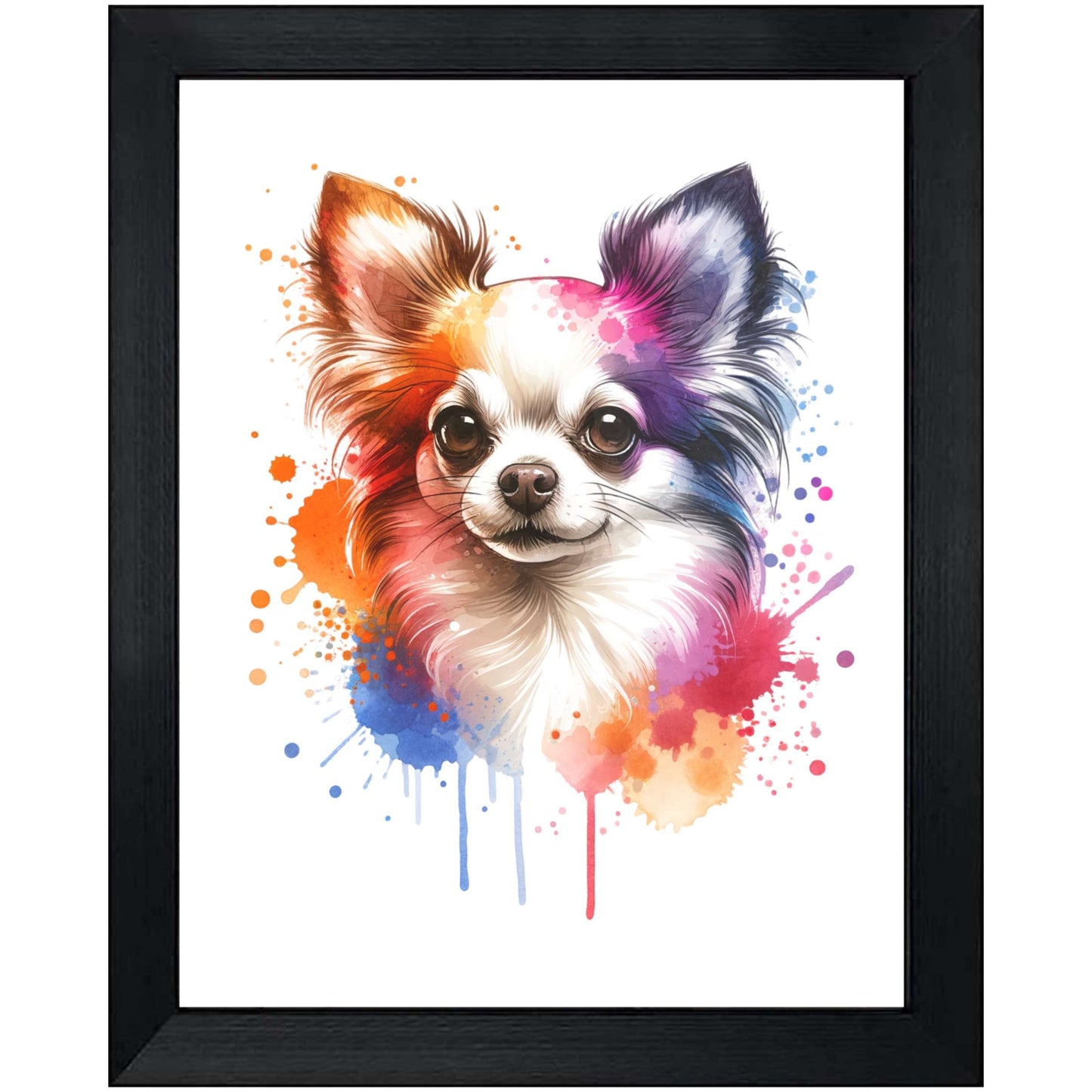 Chihuahua Rainbow Watercolor Portrait Dog Lover 8"x10" Wall Art Print - Chihuahua Gift