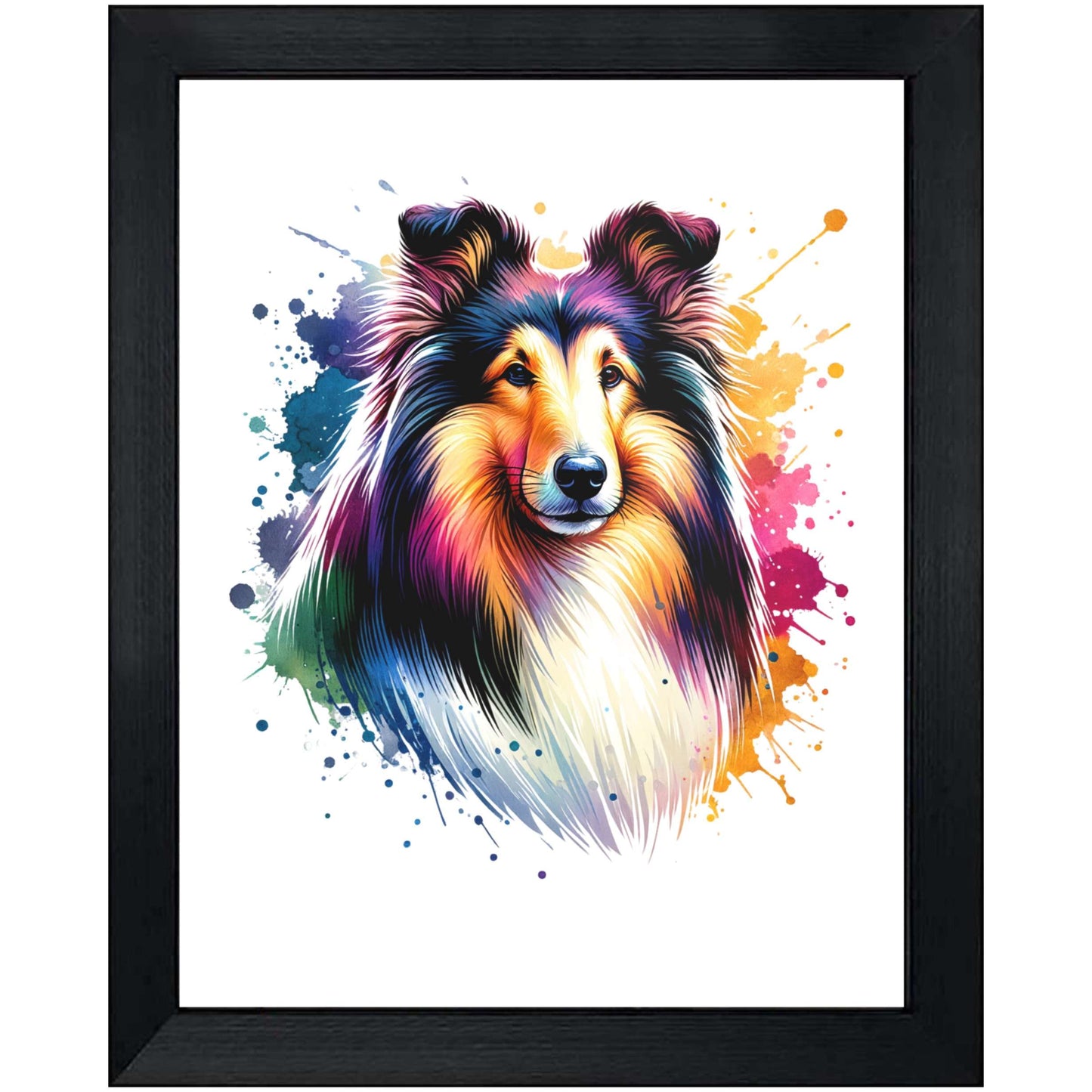 Collie Rainbow Watercolor Portrait Dog Lover 8"x10" Wall Art Print - Collie Gift