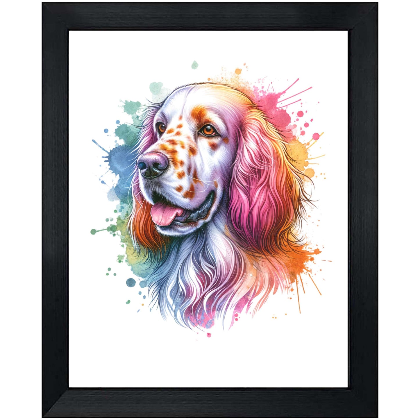 English Setter Rainbow Watercolor Portrait Dog Lover 8"x10" Wall Art Print - English Setter Gift