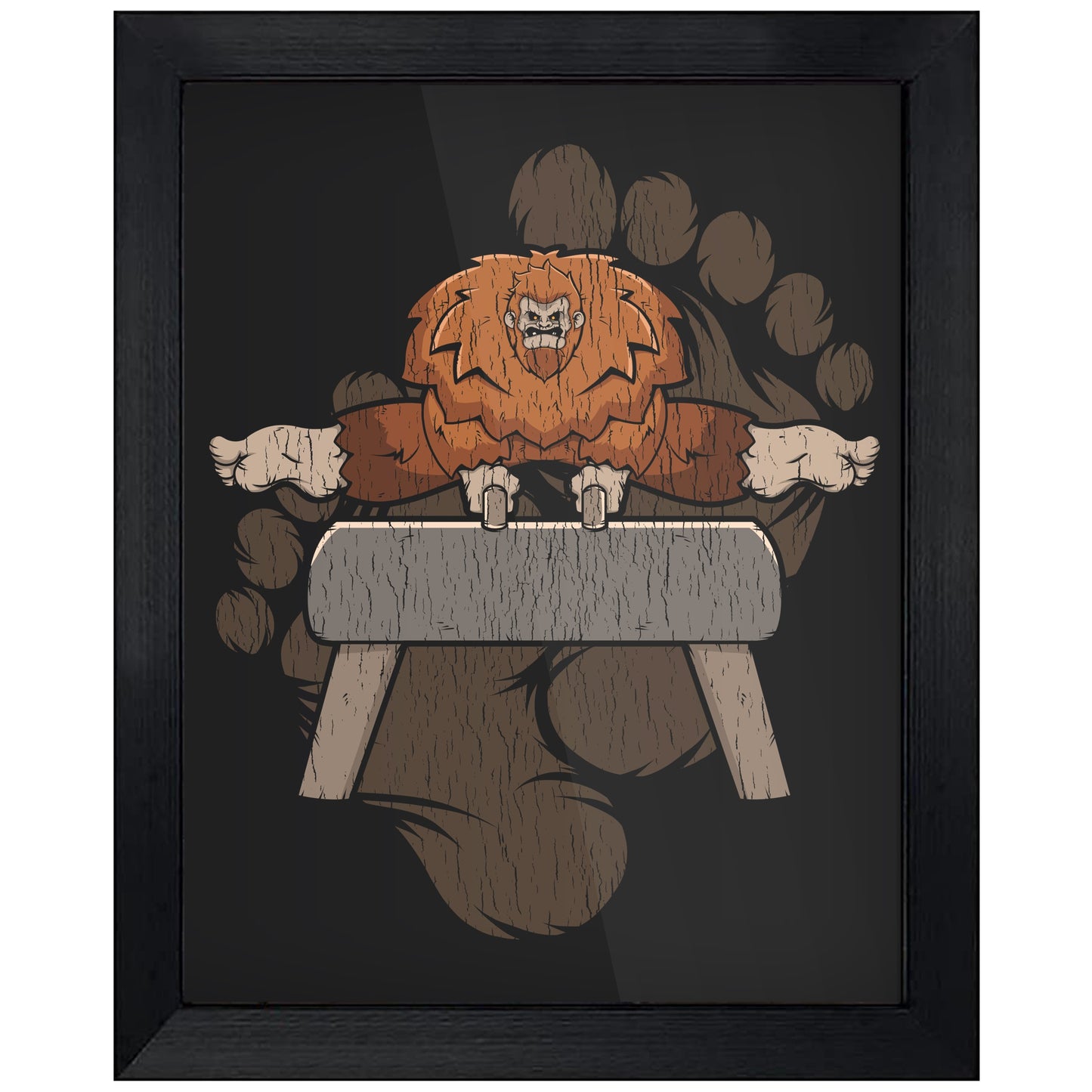 Bigfoot Gymnastics Art - Sasquatch on Pommel Horse 8"x10" Wall Art Print