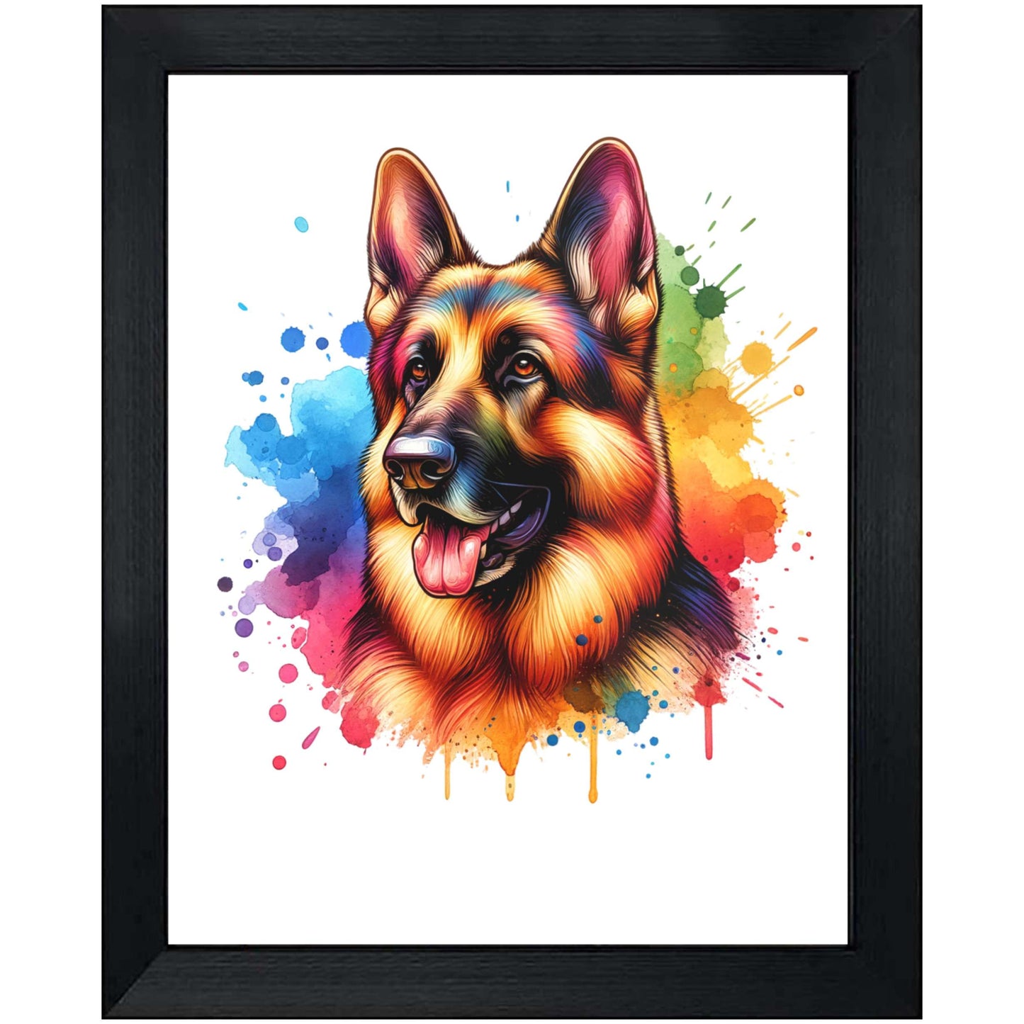 German Shepherd Rainbow Watercolor Portrait Dog Lover 8"x10" Wall Art Print - German Shepherd Gift