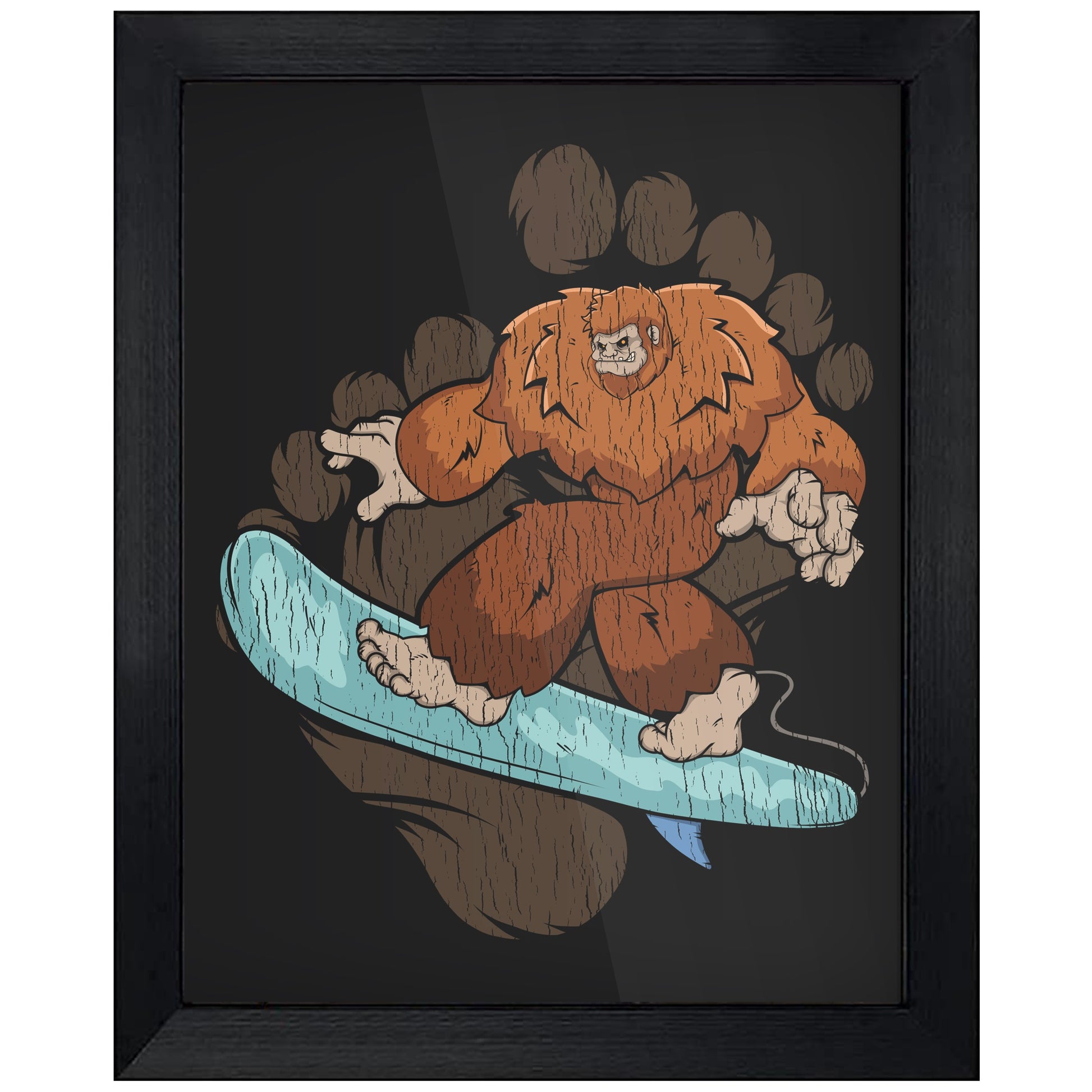 Bigfoot Surfing Art - Sasquatch on Surf Board 8"x10" Wall Art Print