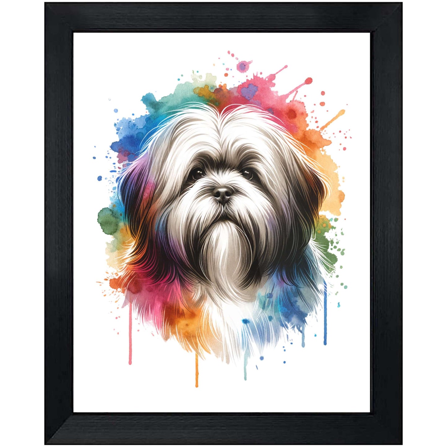 Lhasa Apso Rainbow Watercolor Portrait Dog Lover 8"x10" Wall Art Print - Lhasa Apso Gift