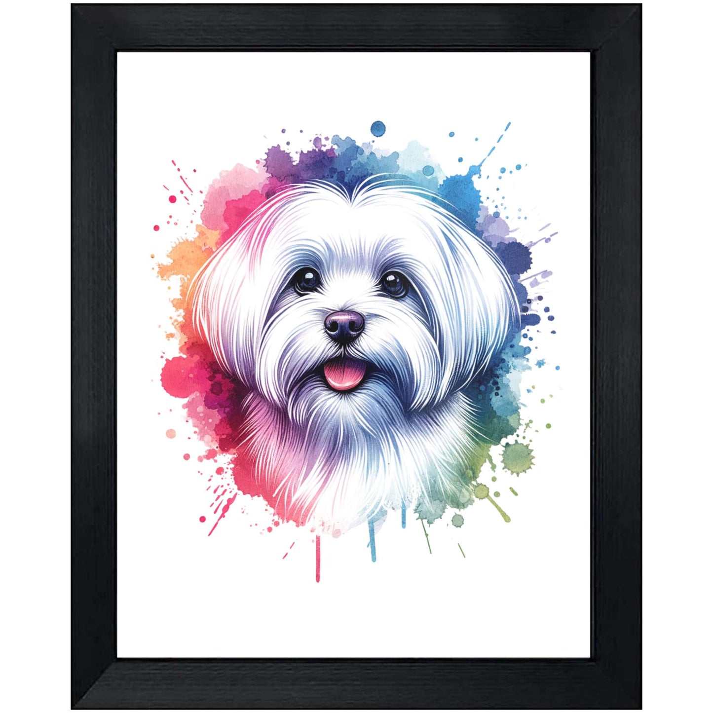 Maltese Rainbow Watercolor Portrait Dog Lover 8"x10" Wall Art Print - Maltese Gift