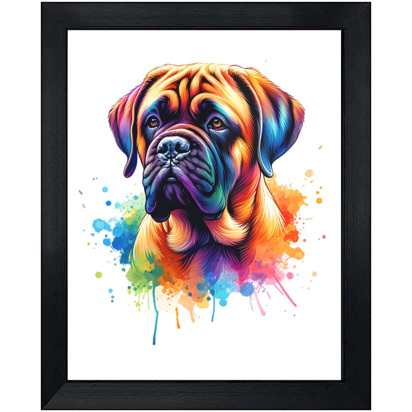 Mastiff Rainbow Watercolor Portrait Dog Lover 8"x10" Wall Art Print - Mastiff Gift