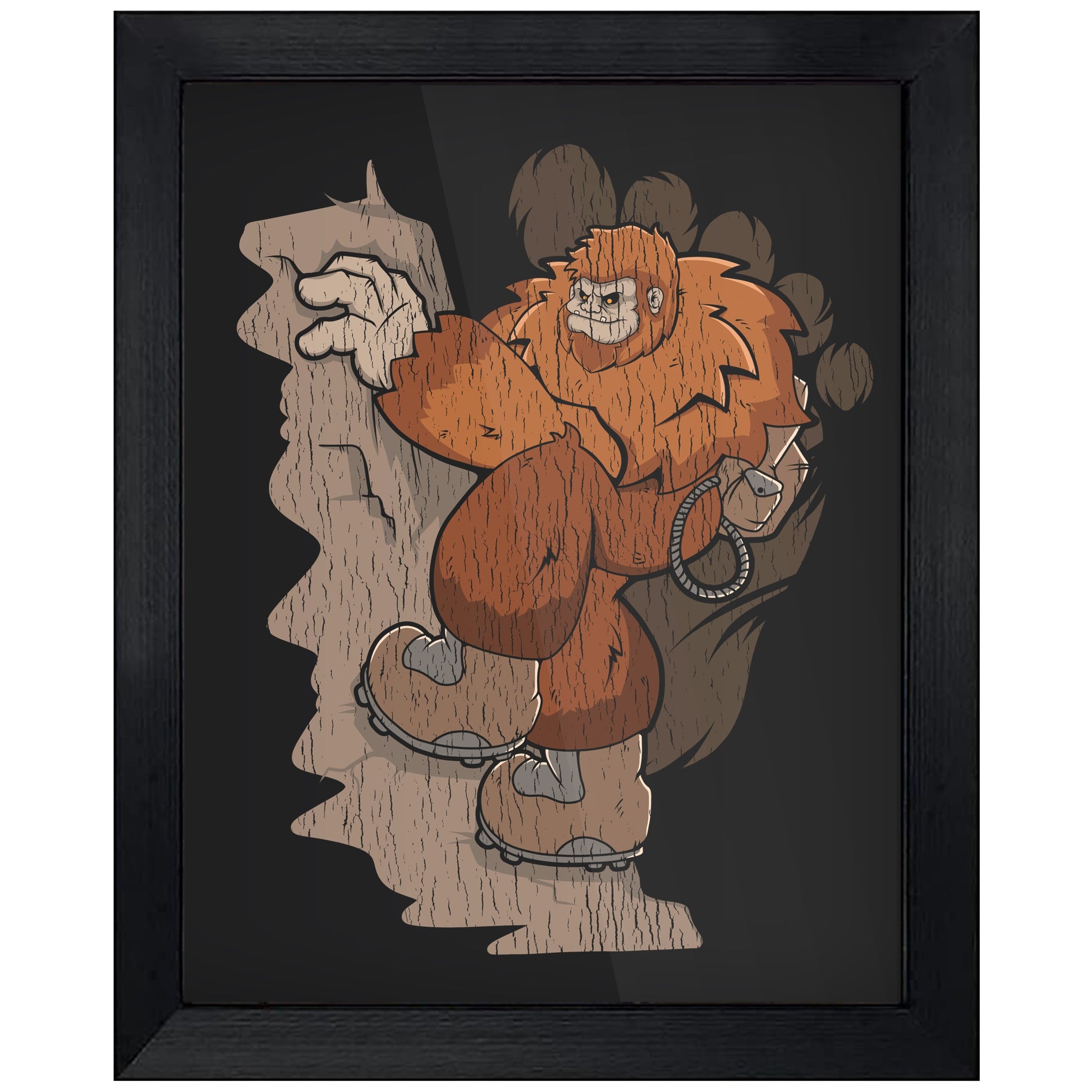 Bigfoot Mountaineering Art - Sasquatch Rock Climbing 8"x10" Wall Art Print