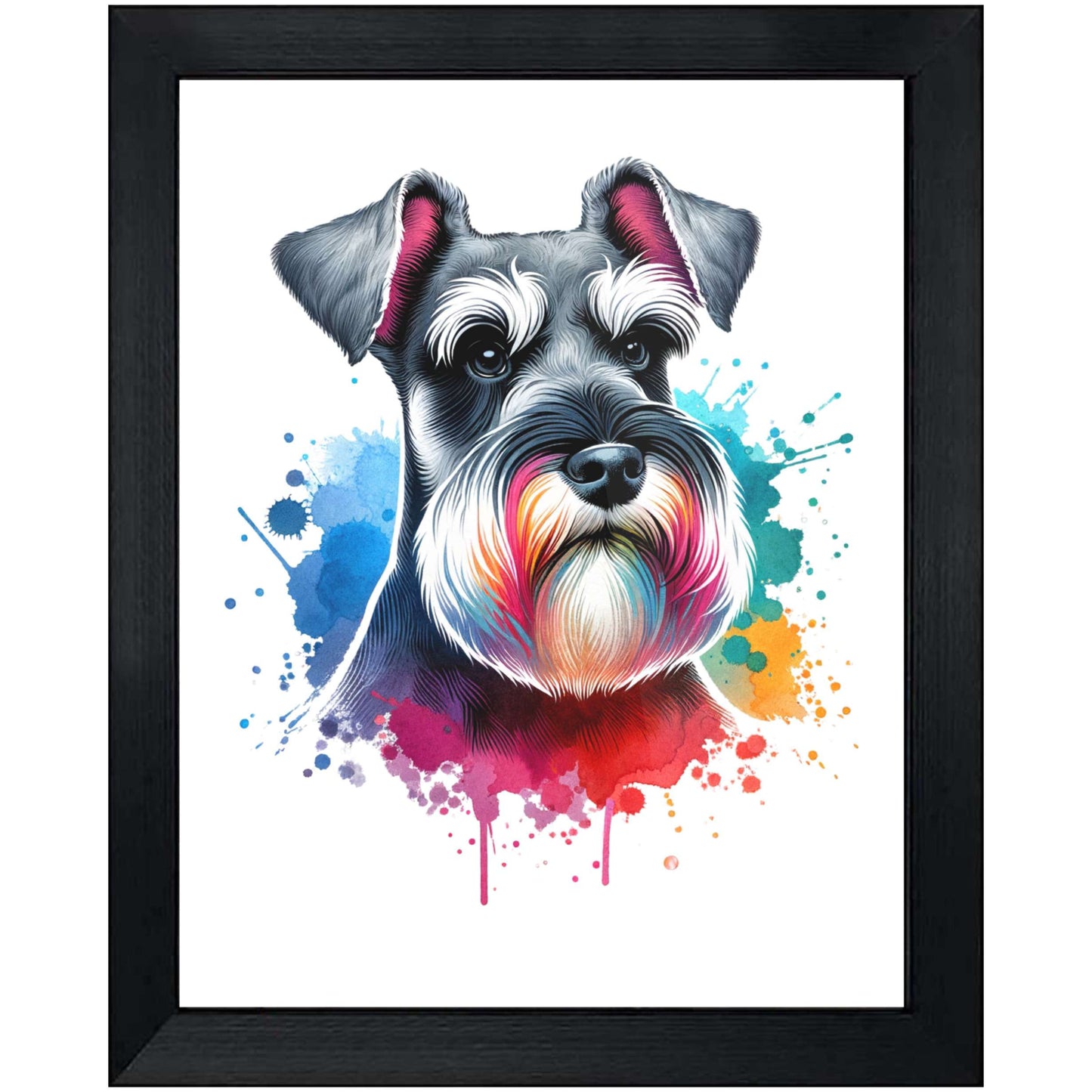 Schnauzer Rainbow Watercolor Portrait Dog Lover 8"x10" Wall Art Print - Schnauzer Gift