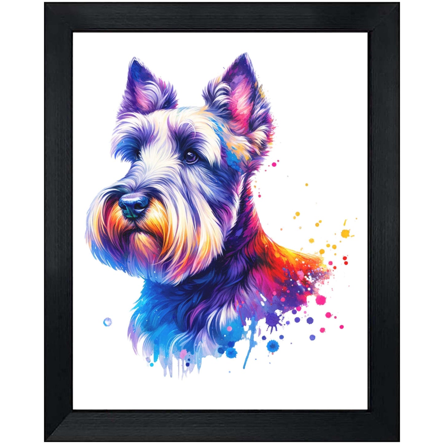 Scottish Terrier Rainbow Watercolor Portrait Dog Lover 8"x10" Wall Art Print - Scottie Gift