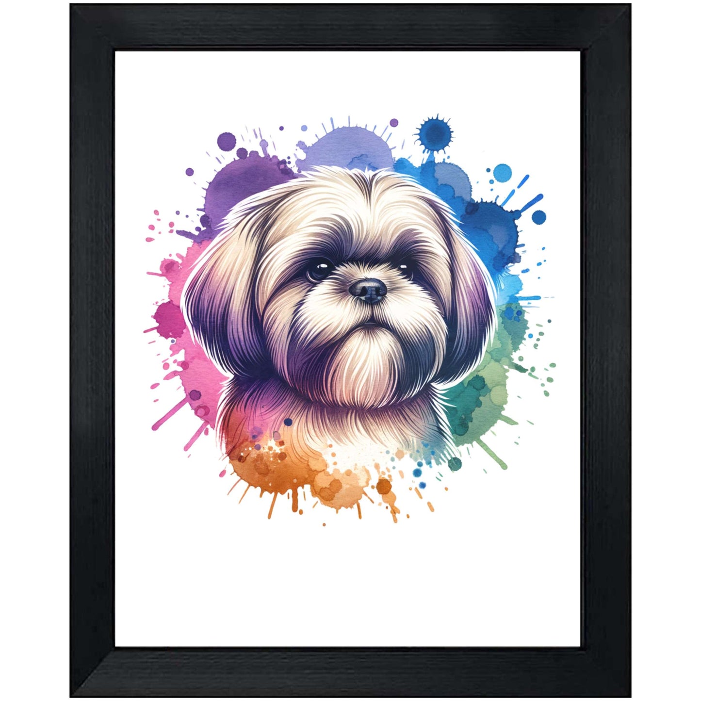 Shih Tzu Rainbow Watercolor Portrait Dog Lover 8"x10" Wall Art Print - Shih Tzu Gift