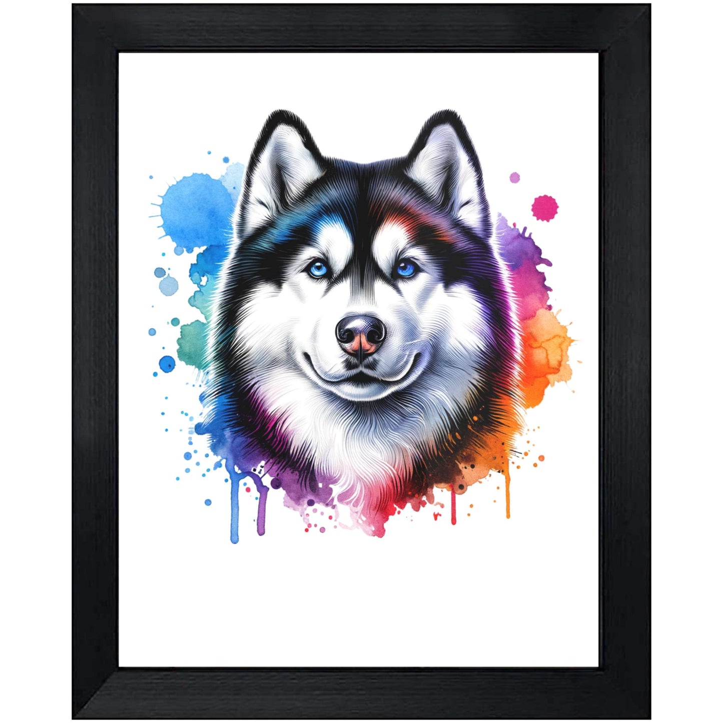 Siberian Husky Rainbow Watercolor Portrait Dog Lover 8"x10" Wall Art Print - Husky Gift
