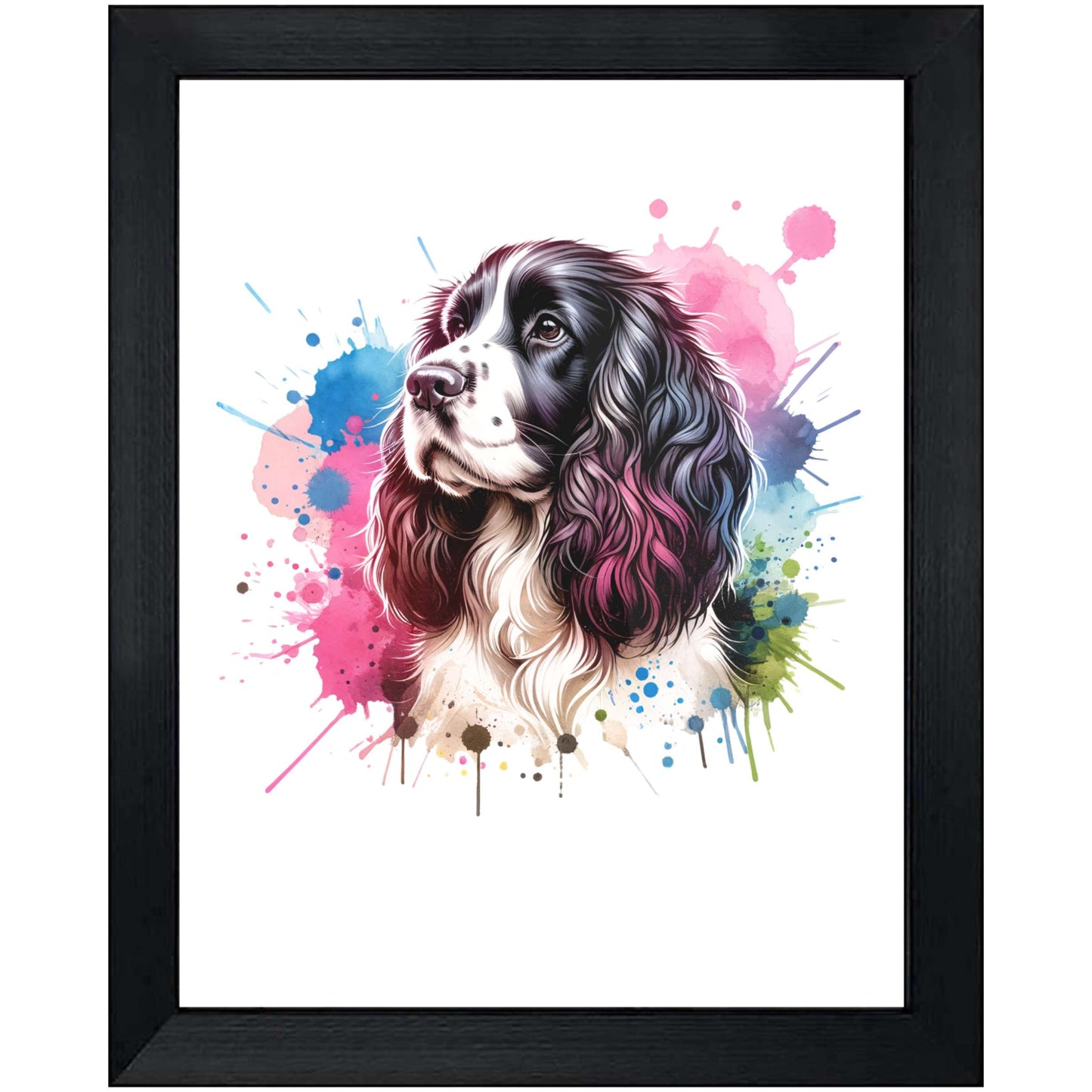 Springer Spaniel Rainbow Watercolor Portrait Dog Lover 8"x10" Wall Art Print - Springer Spaniel Gift