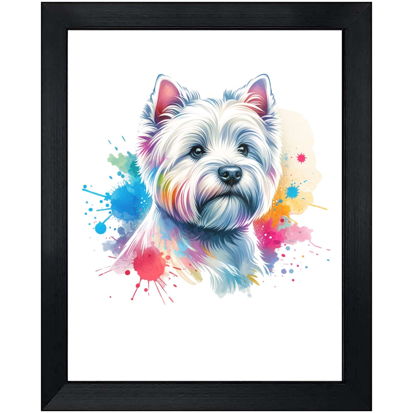 West Highland Terrier Rainbow Watercolor Portrait Dog Lover 8"x10" Wall Art Print - Westie Gift