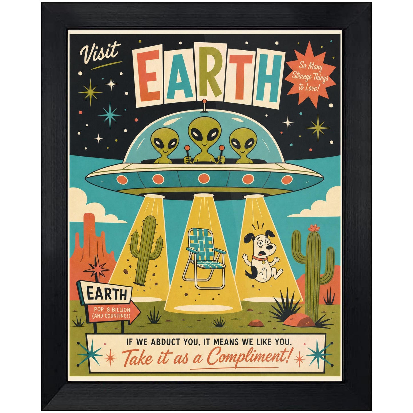 Visit Earth Retro Travel Poster Funny Alien Abduction 8"x10" Wall Art Print