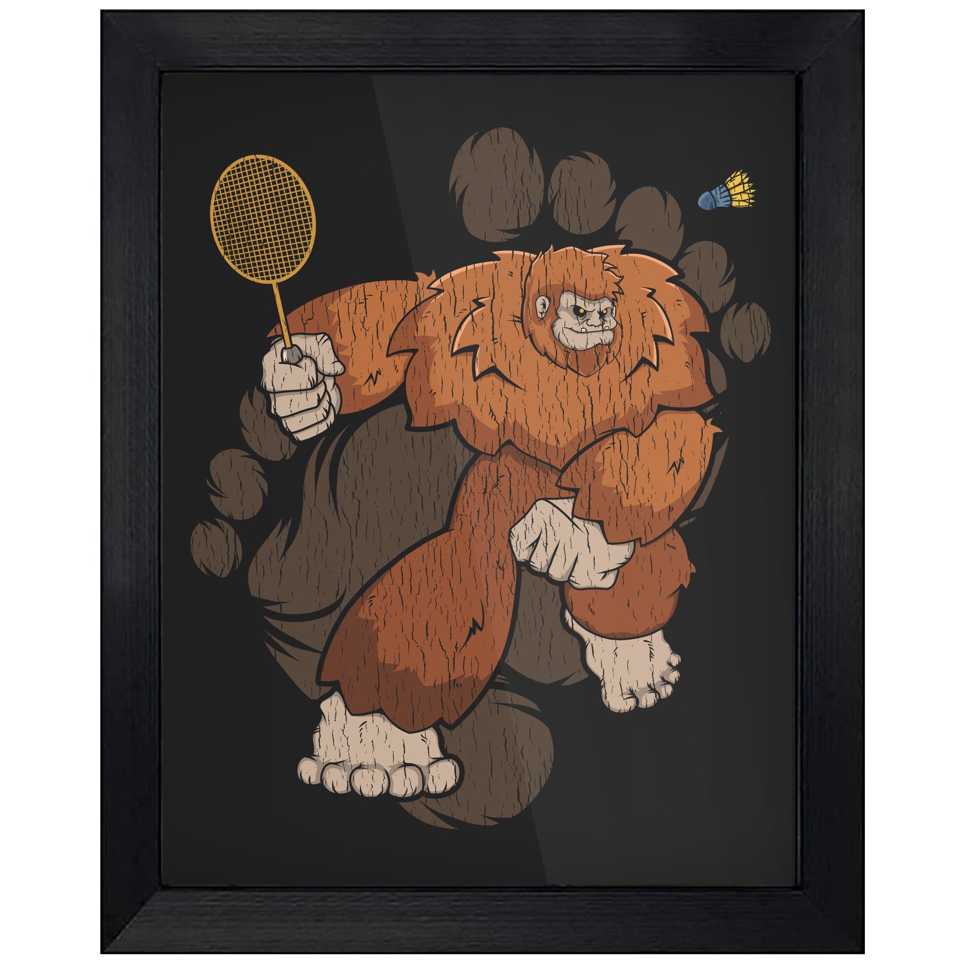 Bigfoot Badminton Art - Sasquatch Playing Badminton 8"x10" Wall Art Print