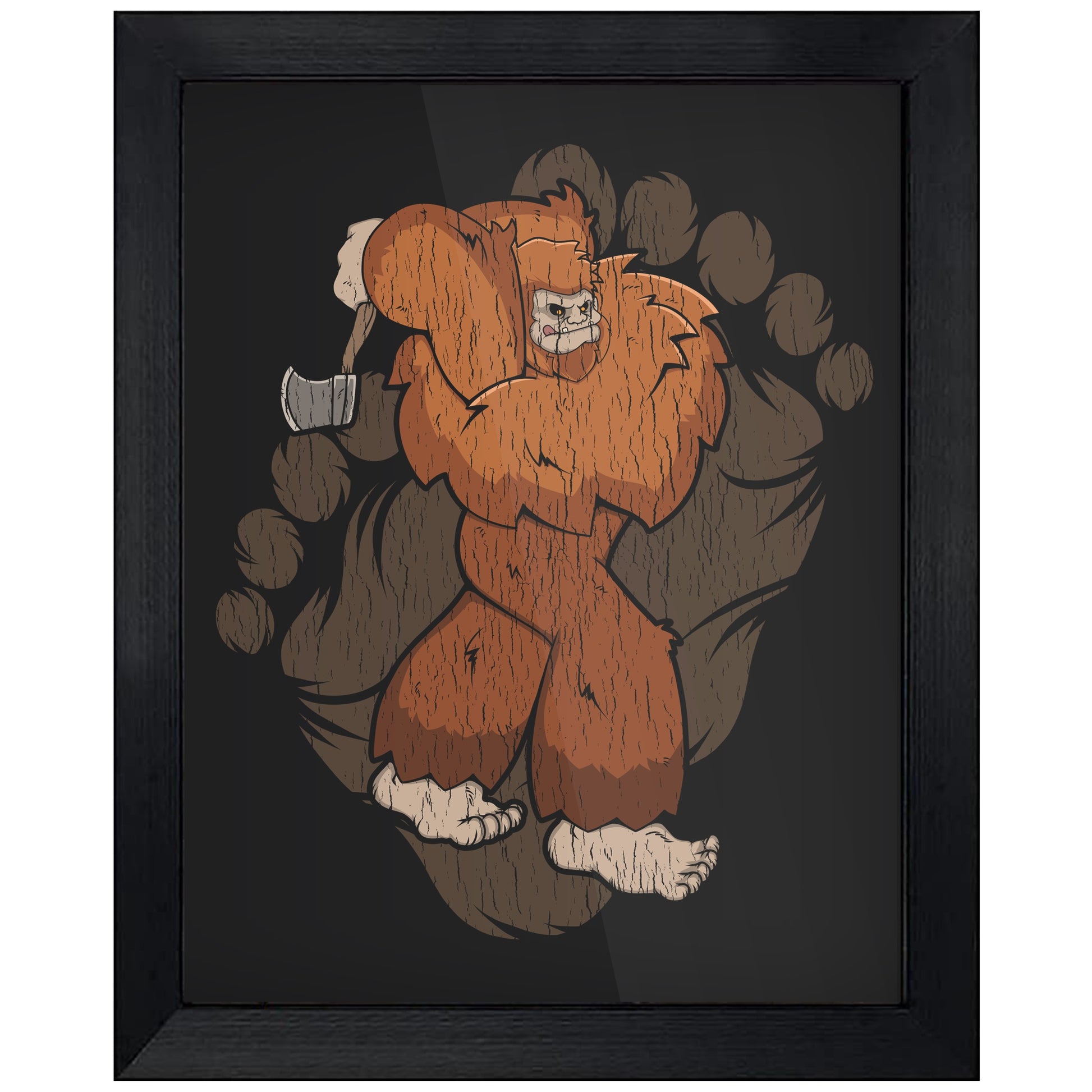Bigfoot Axe Throwing Art - Sasquatch Throwing Axe 8"x10" Wall Art Print