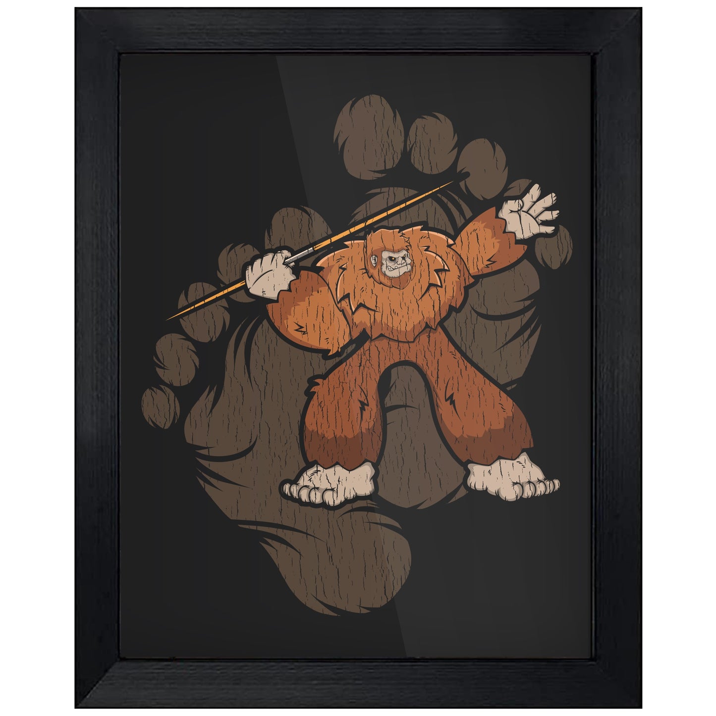 Bigfoot Javelin Throw Art - Sasquatch Throwing Javelin 8"x10" Wall Art Print