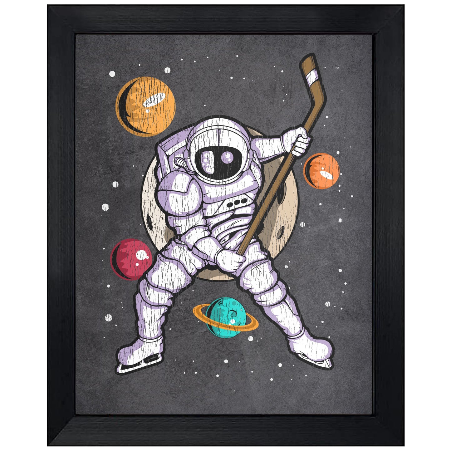 Hockey Astronaut Outer Space Spaceman Distressed 8"x10" Wall Art Print