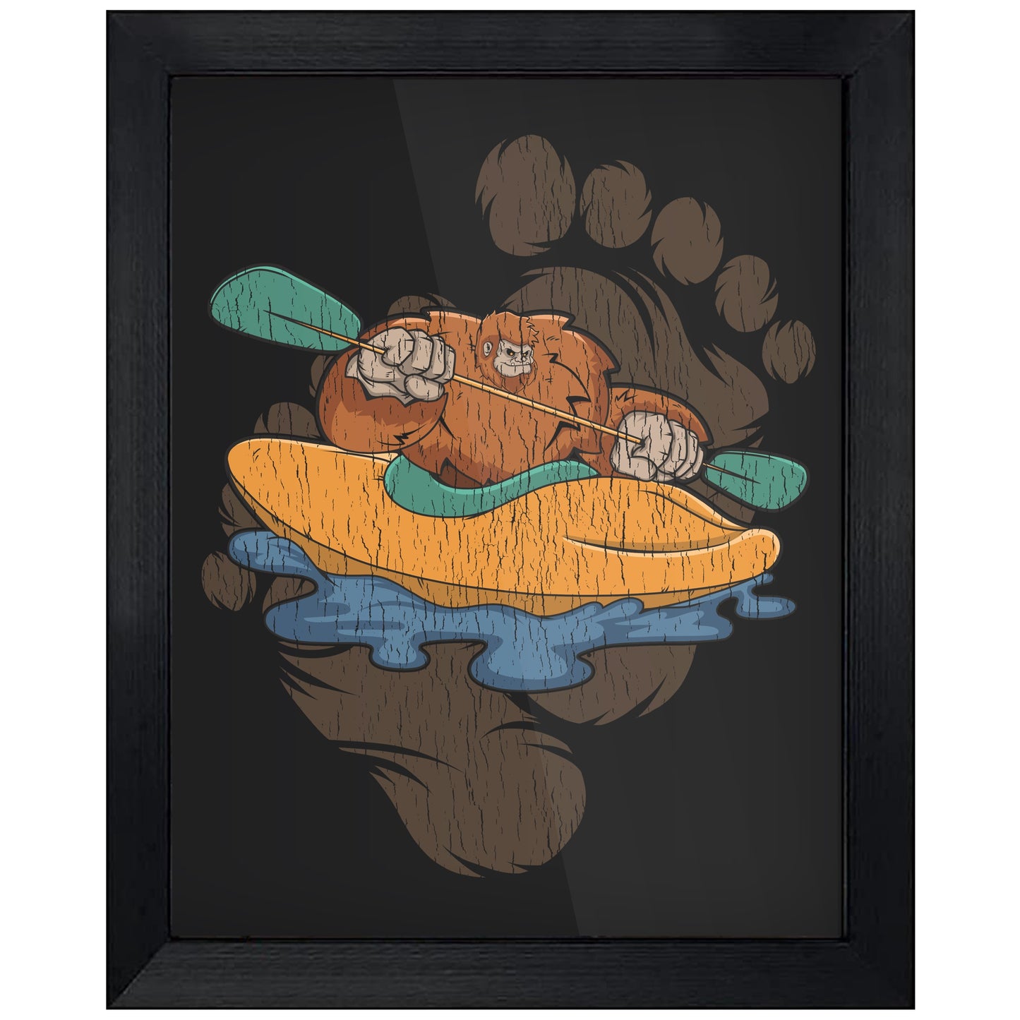 Bigfoot Kayaking Art - Sasquatch Paddling Kayak 8"x10" Wall Art Print