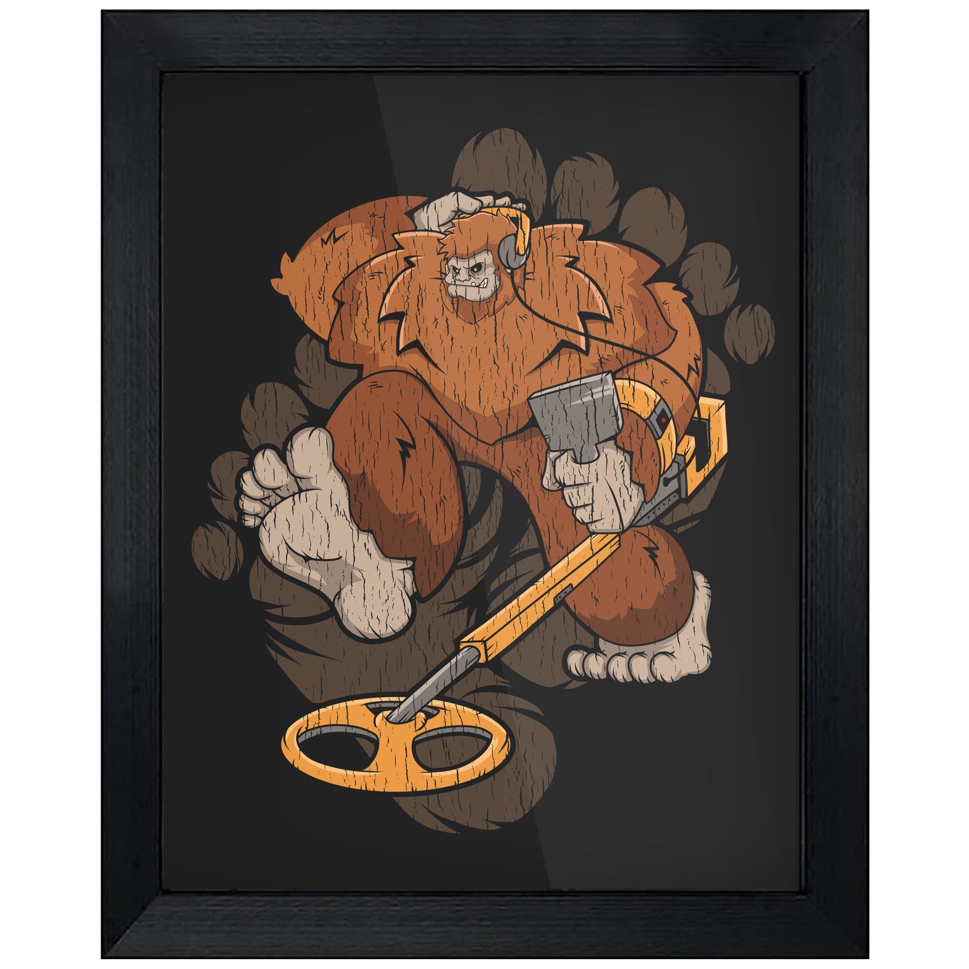 Bigfoot Metal Detector Art - Sasquatch Metal Detecting 8"x10" Wall Art Print