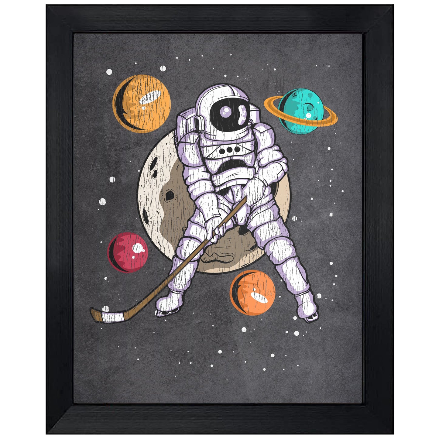 Hockey Astronaut Outer Space Spaceman Distressed 8"x10" Wall Art Print