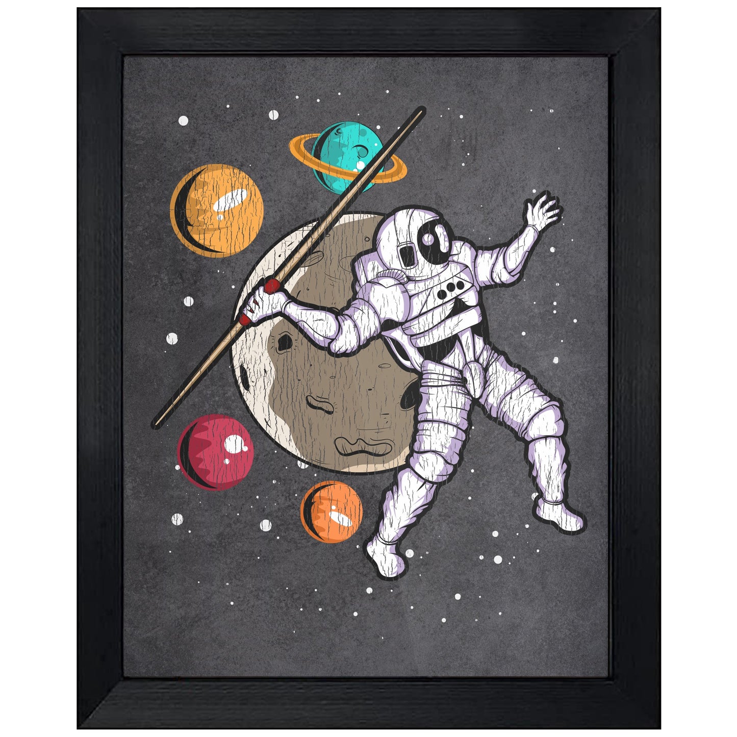 Javelin Throw Astronaut Outer Space Spaceman Track and Field Distressed 8"x10" Wall Art Print