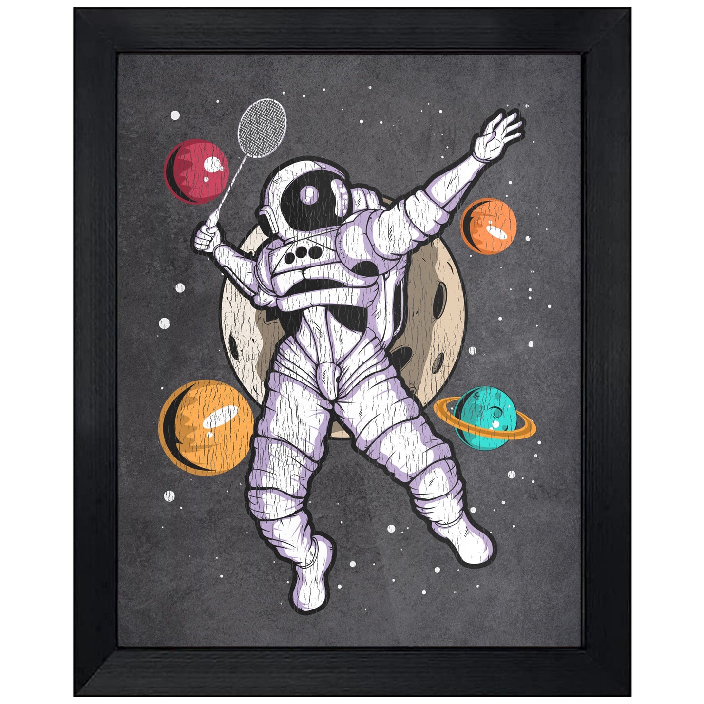 Badminton Astronaut Outer Space Spaceman Distressed 8"x10" Wall Art Print
