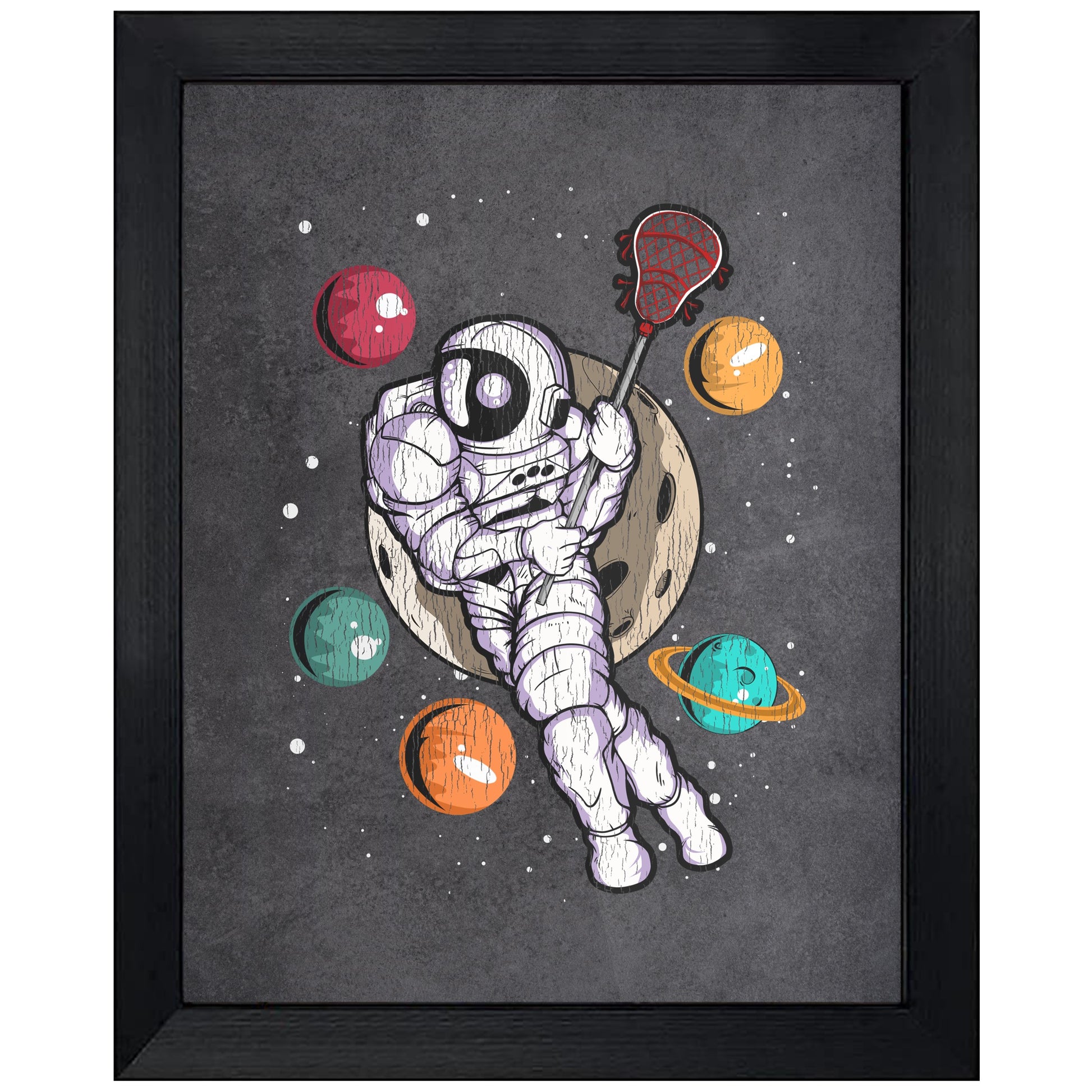 Lacrosse Astronaut Outer Space Spaceman Distressed 8"x10" Wall Art Print