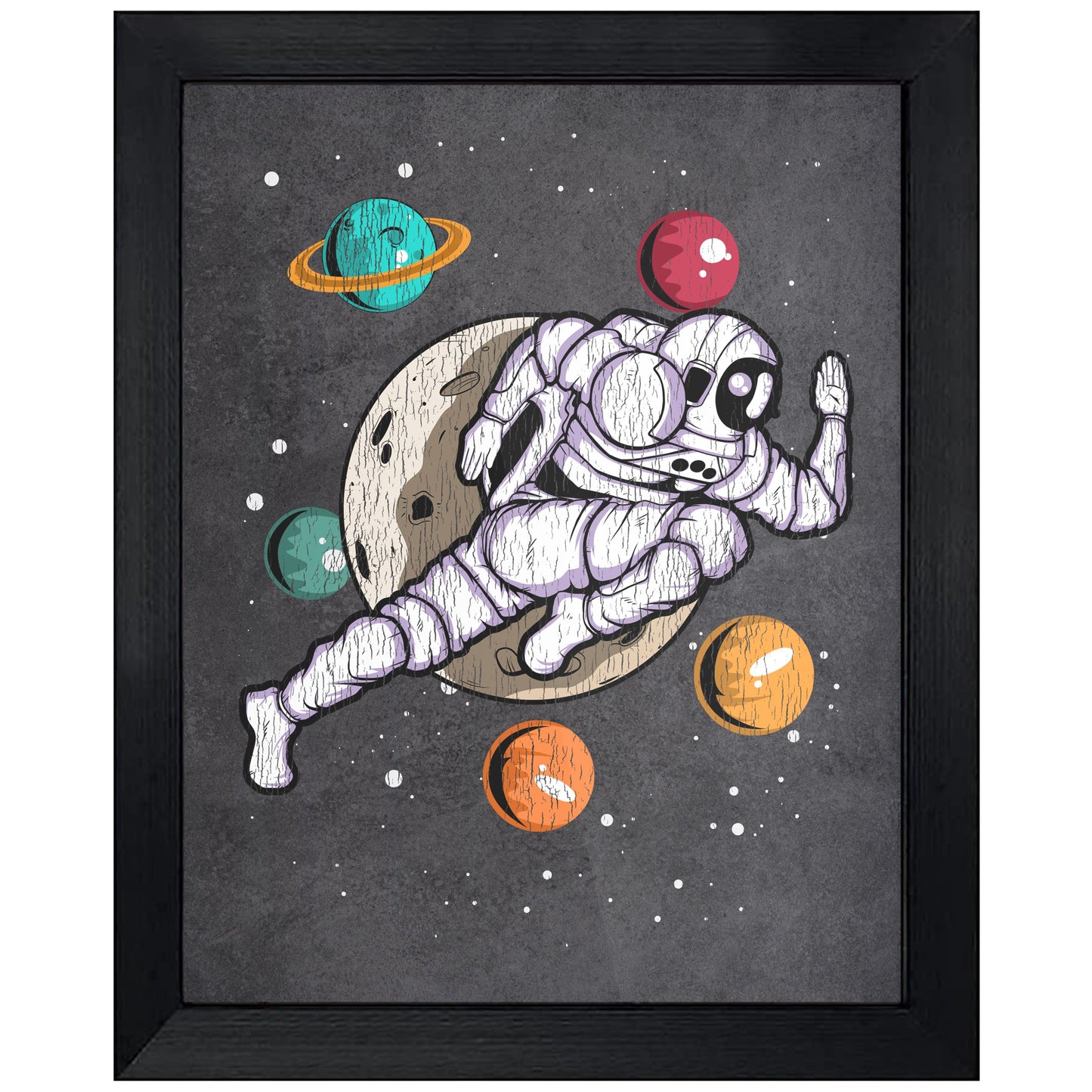 Running Astronaut Outer Space Spaceman Distressed 8"x10" Wall Art Print