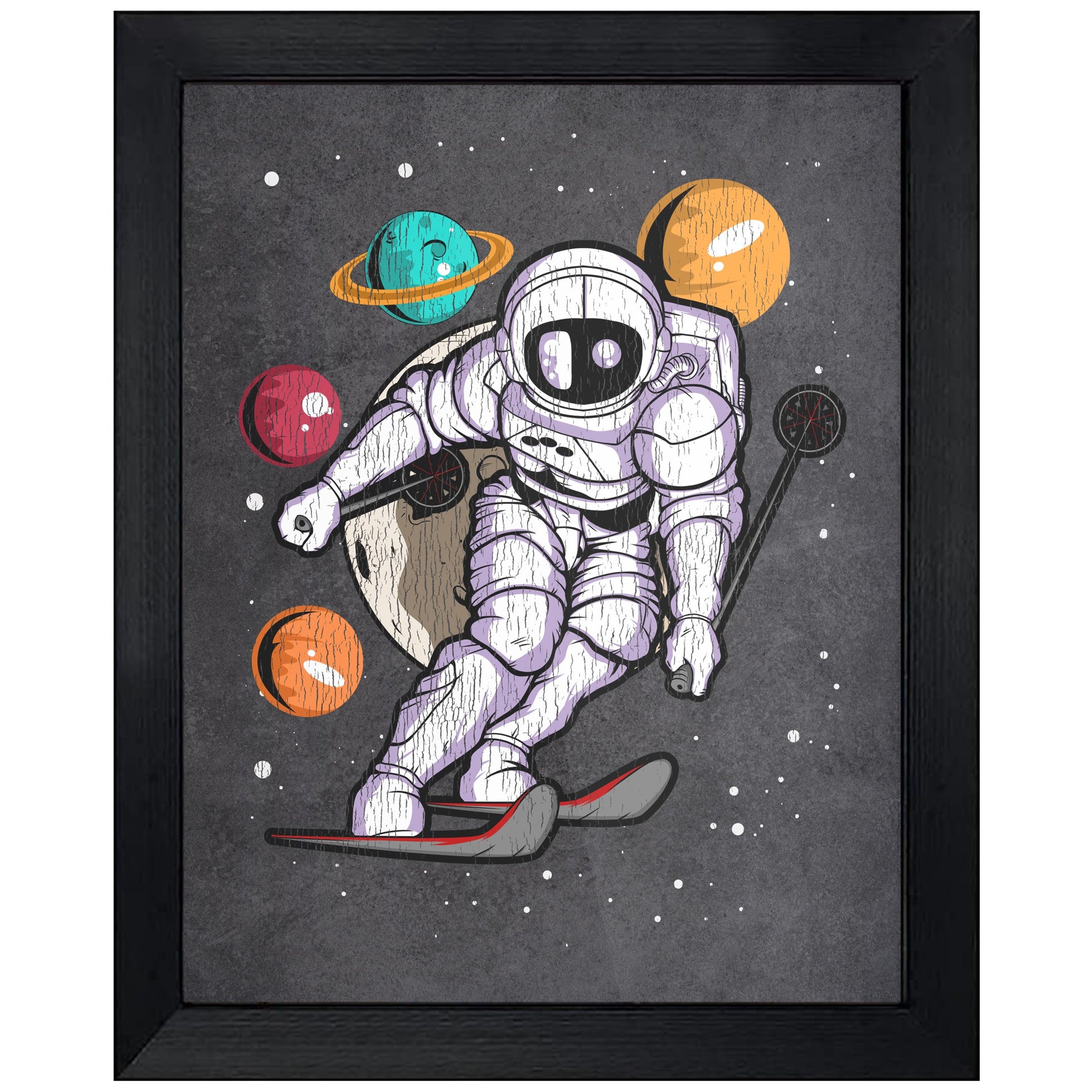 Skiing Astronaut Outer Space Spaceman Distressed 8"x10" Wall Art Print