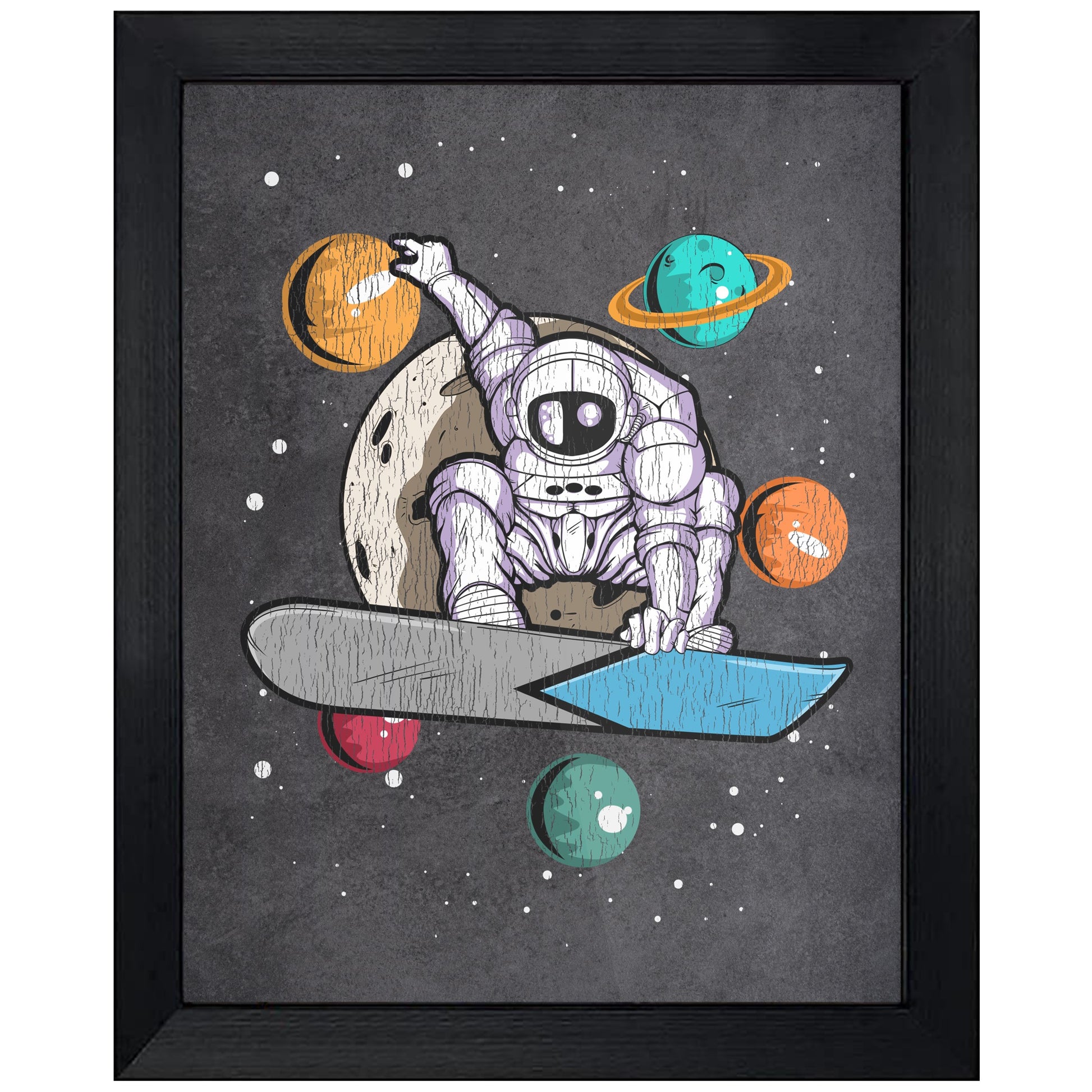 Snowboarding Astronaut Outer Space Spaceman Distressed 8"x10" Wall Art Print