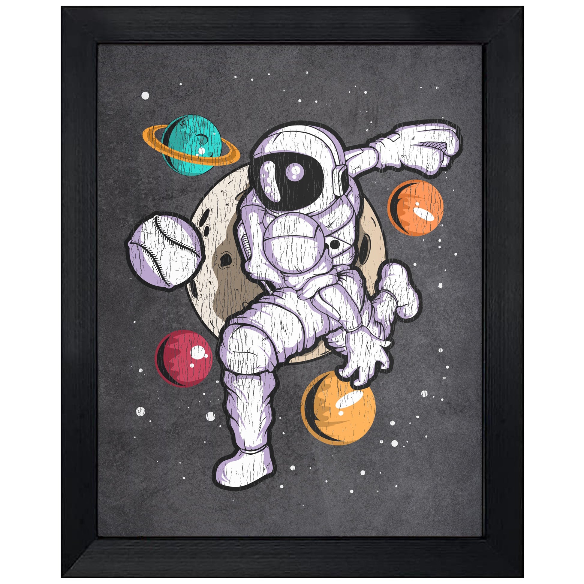 Baseball Pitcher Astronaut Outer Space Spaceman Distressed 8"x10" Wall Art Print