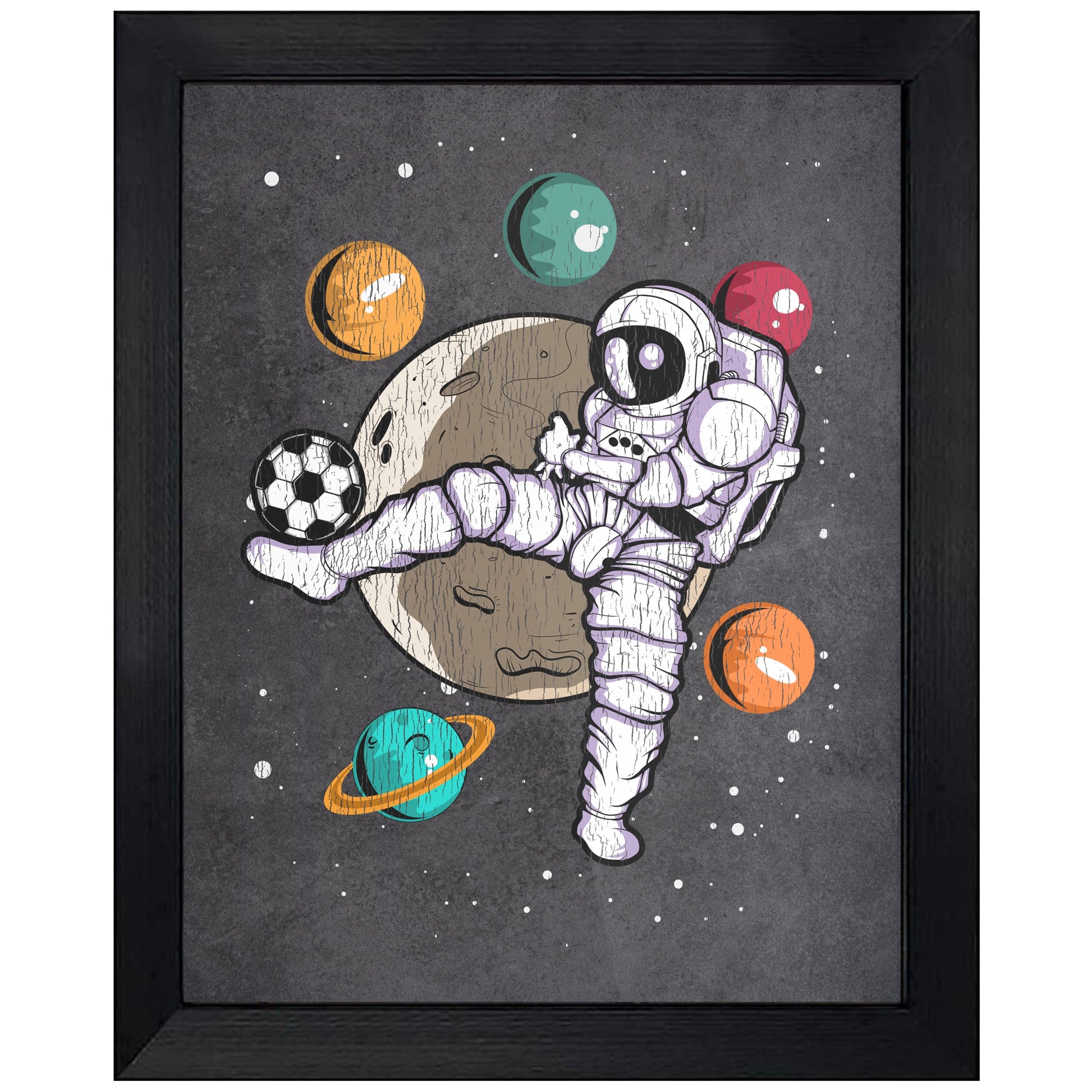 Soccer Astronaut Outer Space Spaceman Distressed 8"x10" Wall Art Print