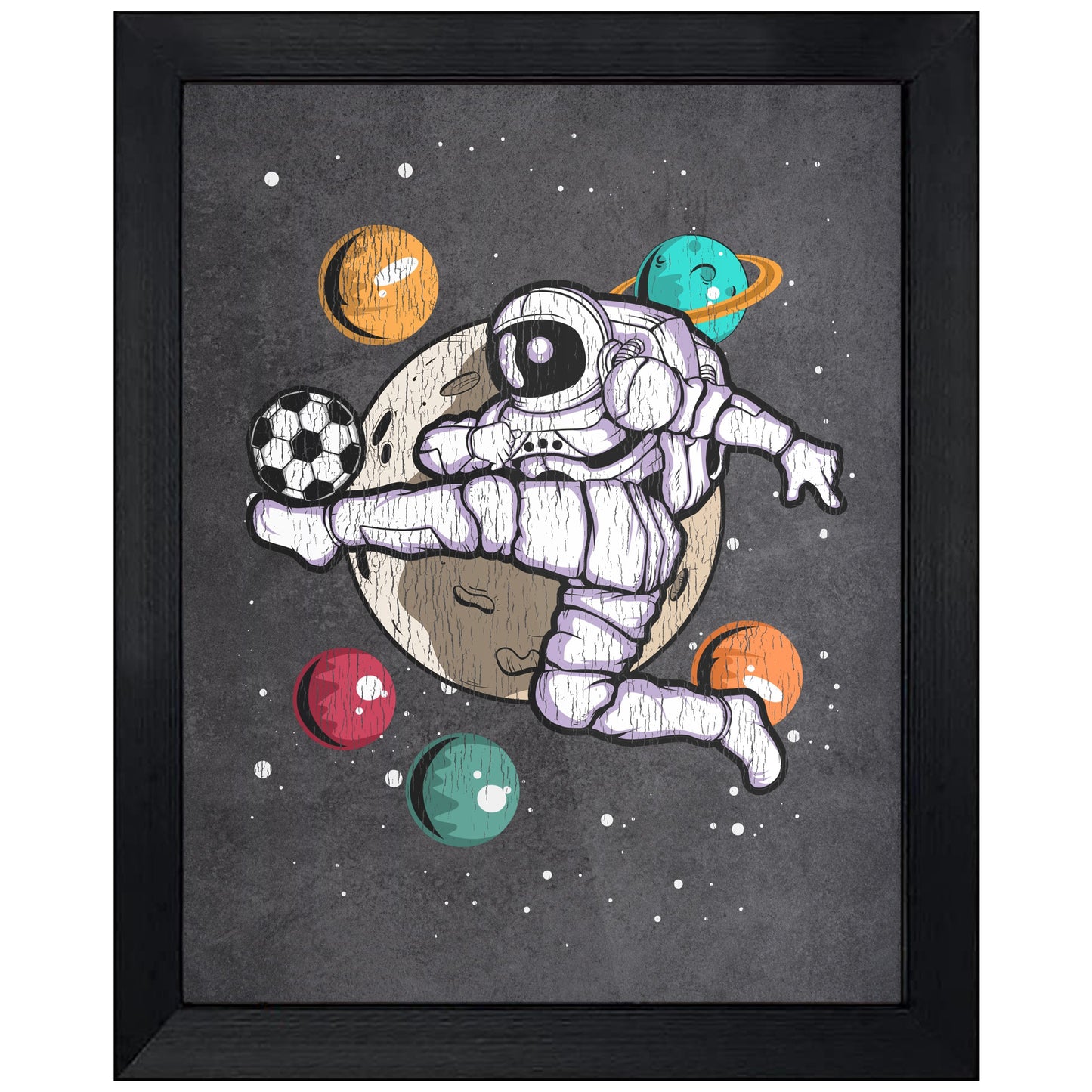 Soccer Astronaut Outer Space Spaceman Distressed 8"x10" Wall Art Print