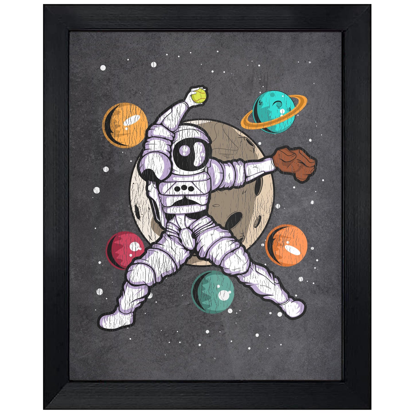 Softball Pitcher Astronaut Outer Space Spaceman Distressed 8"x10" Wall Art Print