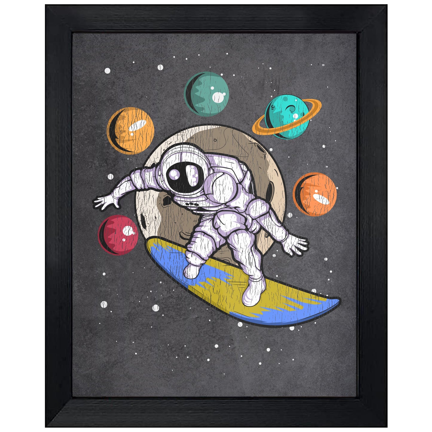 Surfing Astronaut Outer Space Spaceman Distressed 8"x10" Wall Art Print