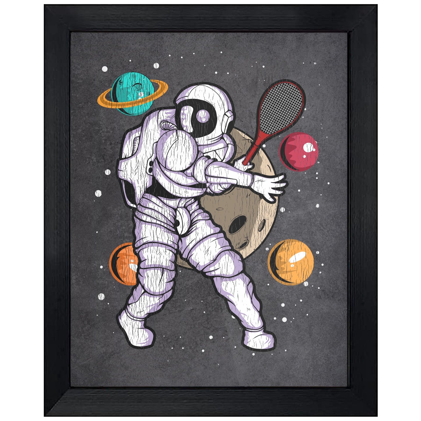 Tennis Astronaut Outer Space Spaceman Distressed 8"x10" Wall Art Print