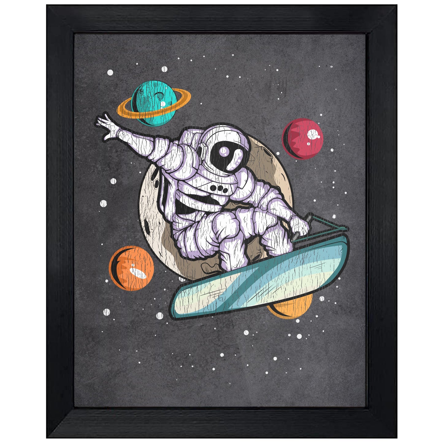 Wakeboarding Astronaut Outer Space Spaceman Distressed 8"x10" Wall Art Print