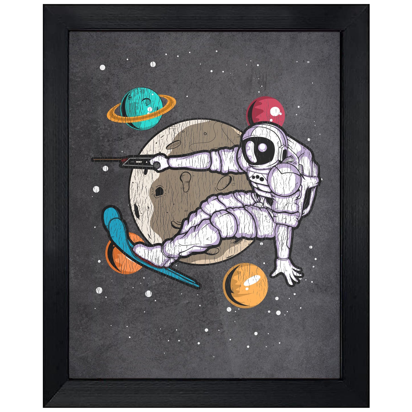 Waterskiing Astronaut Outer Space Spaceman Distressed 8"x10" Wall Art Print
