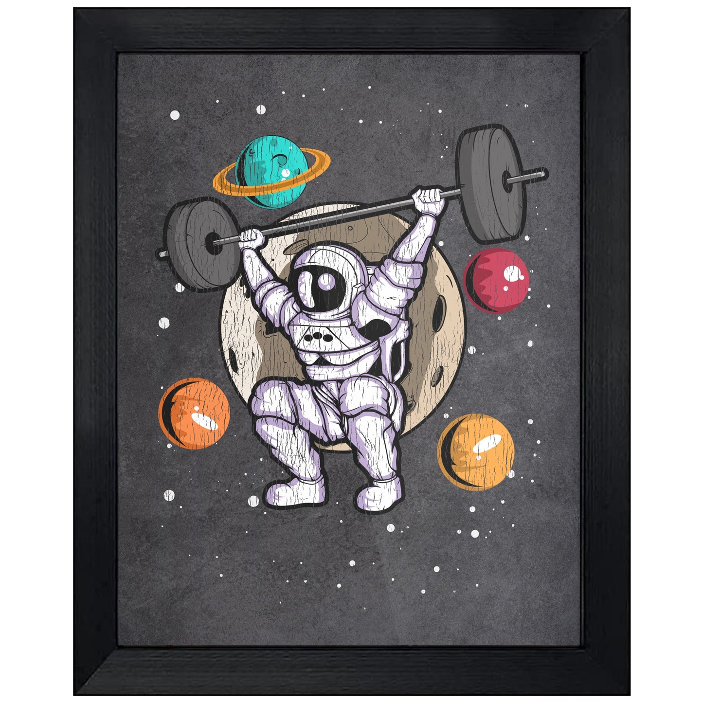 Weightlifting Astronaut Outer Space Spaceman Gym Fitness Distressed 8"x10" Wall Art Print