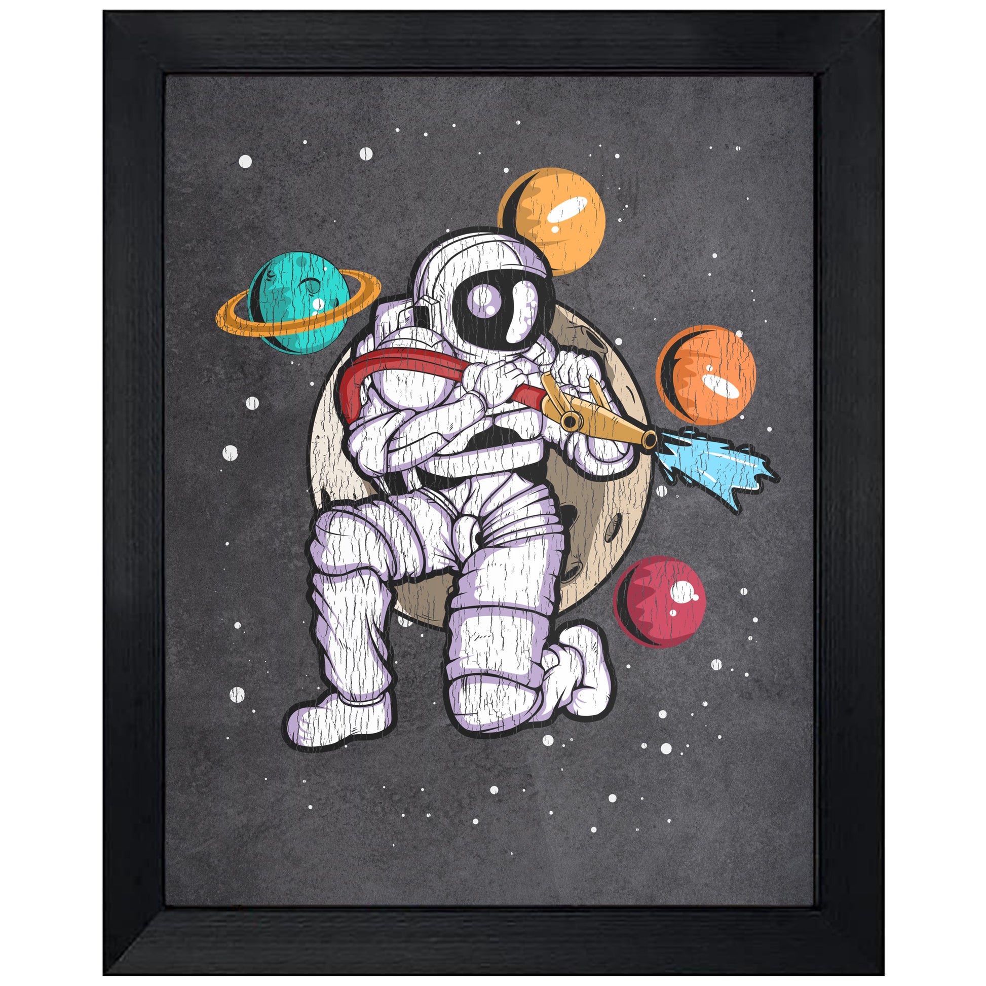 Firefighter Astronaut Outer Space Spaceman Fireman Distressed 8"x10" Wall Art Print